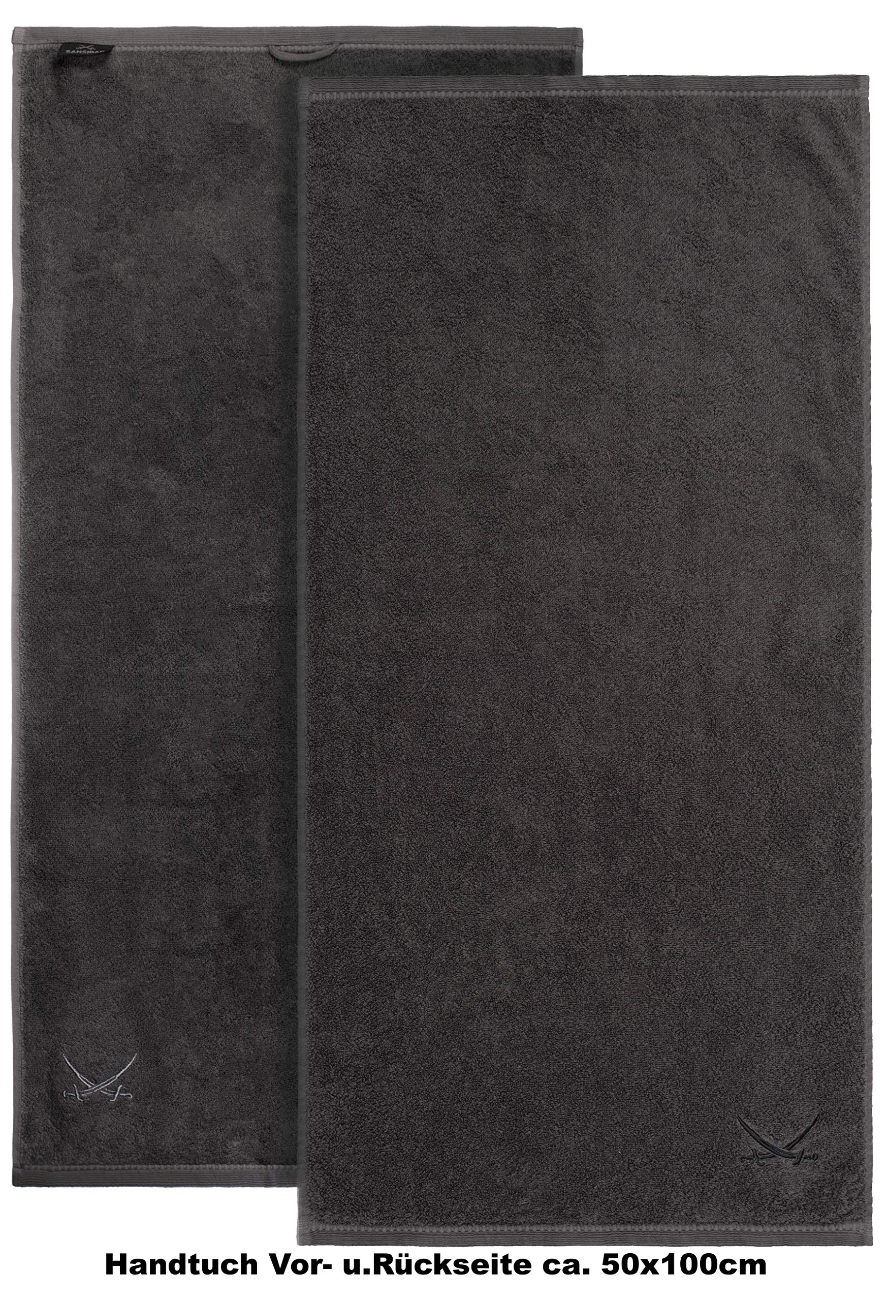 Sansibar 4er Set Handtuch 50x100 cm – Saugstarkes Frotteetuch aus 100 % Baumwolle – Oeko-TEX Zertifiziert – Sylt-Design mit gesticktem Säbel-Logo – Anthrazit