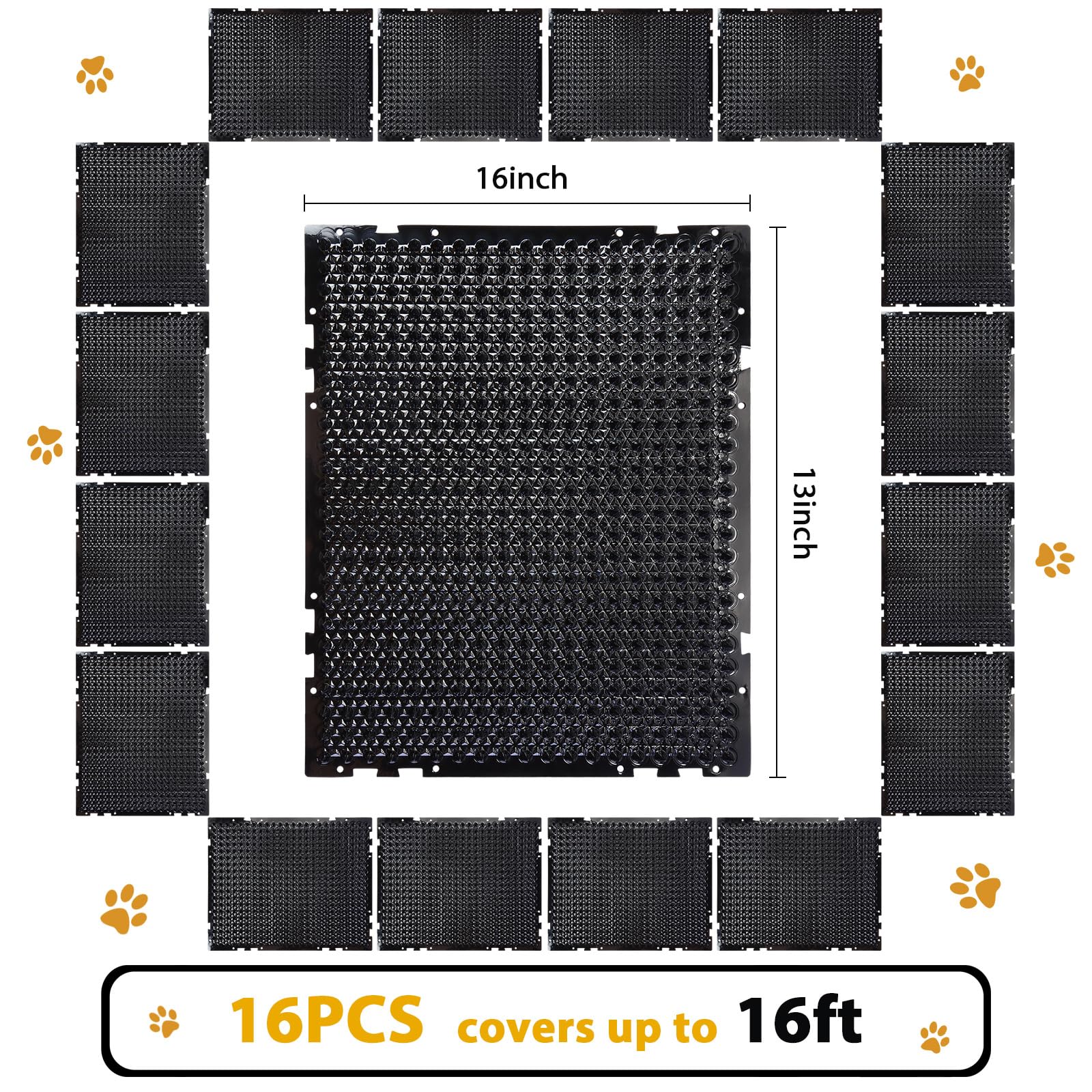Katzenabwehrmatte für den Außenbereich, Kunststoff, biegbar, mit Spikes, Haustier-Matten mit Spikes, 47 m², 40,6 x 33 cm, Schwarz, 16 Stück