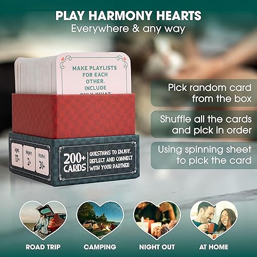 Miniatura 6 de Harmony Hearts - Juegos de cartas para pareja para una cita nocturna, 224 tarjetas de citas para conversación profunda, regalos románticos para