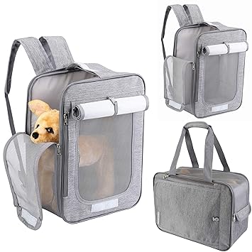 Mornajina Pet Backpack Carrier for Small Dogs and Cats, 2 in 1 Pet Carrier Backpack, Airline Approved Side Soft Pet Backpack Bag for Hiking Travel Camping Outdoor Hold Pets Up to 18 Lbs