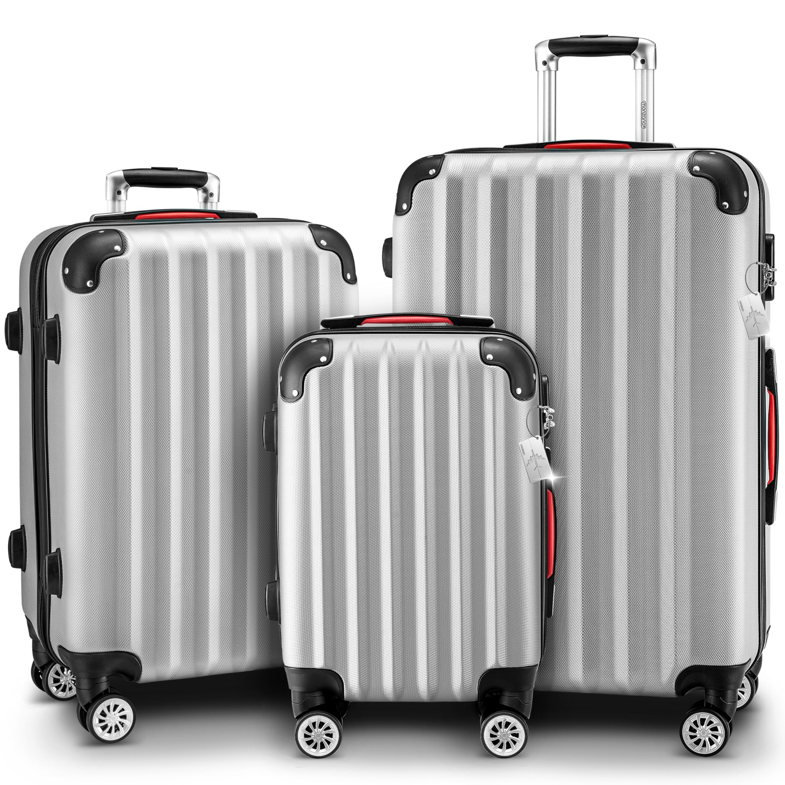 MONZANA® Juego de 3 Maletas Rígidas Incl. Accesorios Trolley Viaje M-L-XL Plata