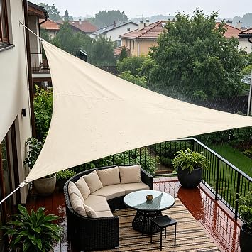 12x12x12 Waterproof Sun Shade Sail Triangle Shade Canopy Cloth Tarp Patio Cover Awnings Shelter for Outdoor Garden Backyard Deck, Beige