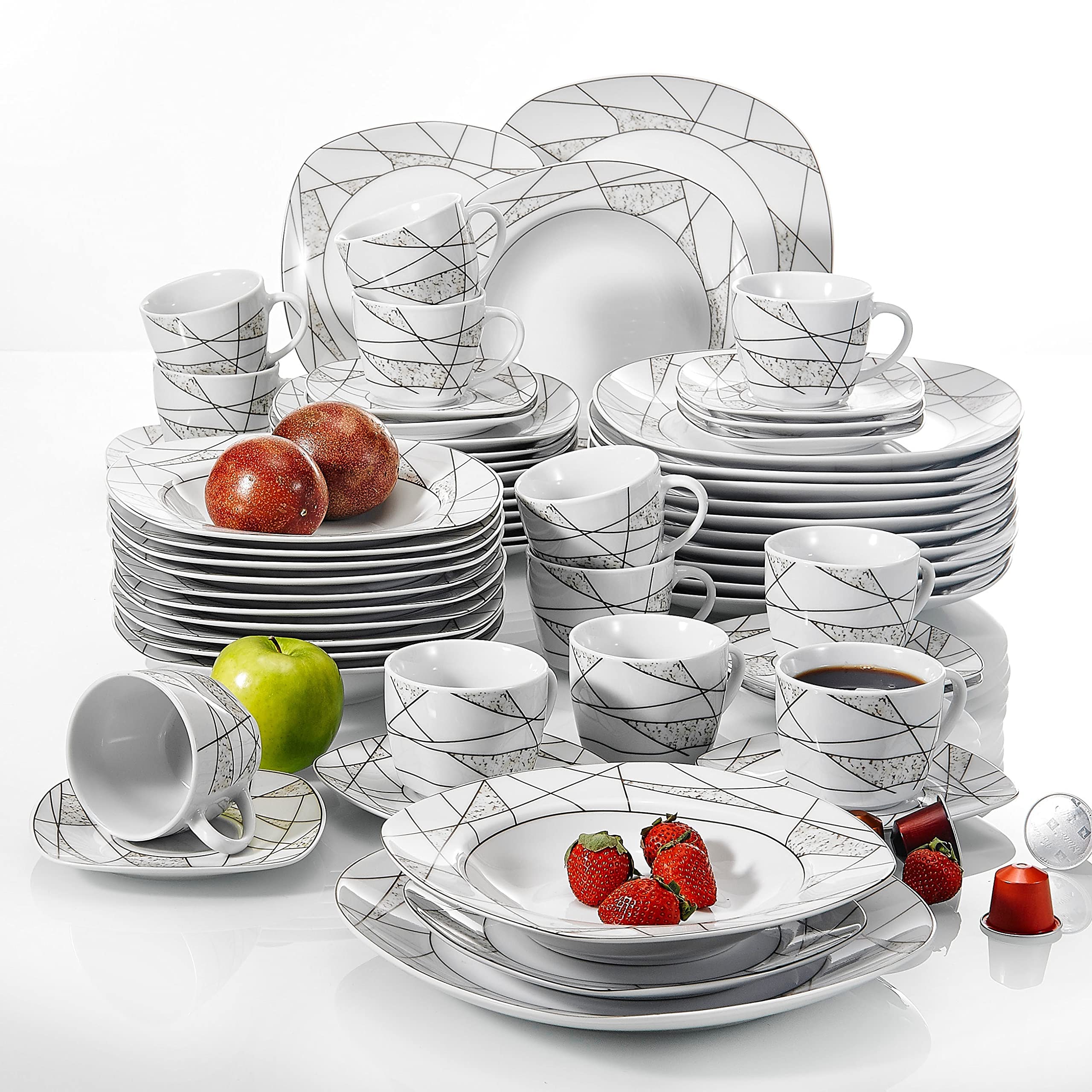30/60-częściowy porcelanowy zestaw zastawy stołowej ceramiczne naczynia kuchenne eleganckie talerze kubki i spodki zupy i talerze deserowe kompletny zestaw sztućców do domu jadalni