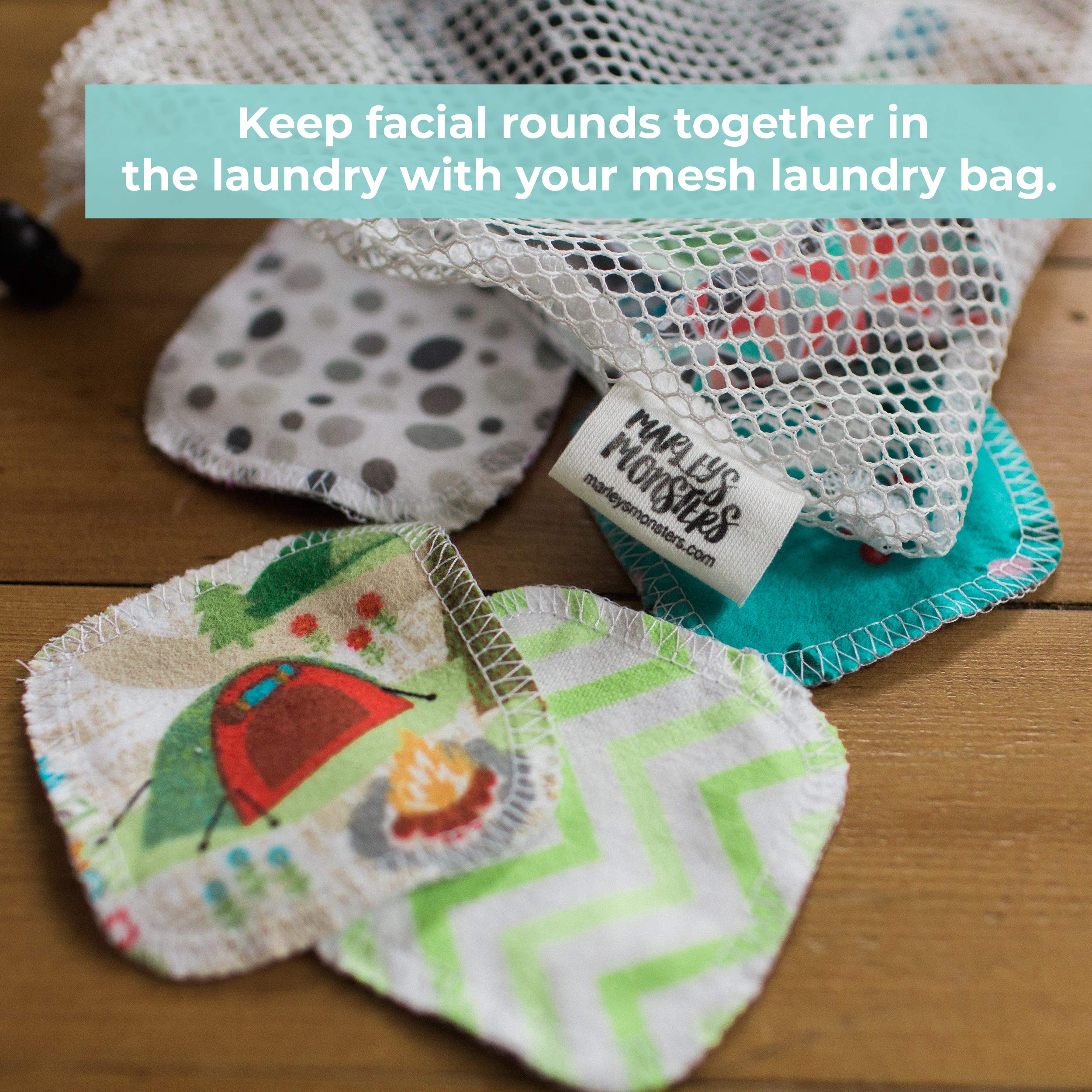 Marley's Monsters Reusable Cotton Facial Rounds with Mesh Laundry Bag