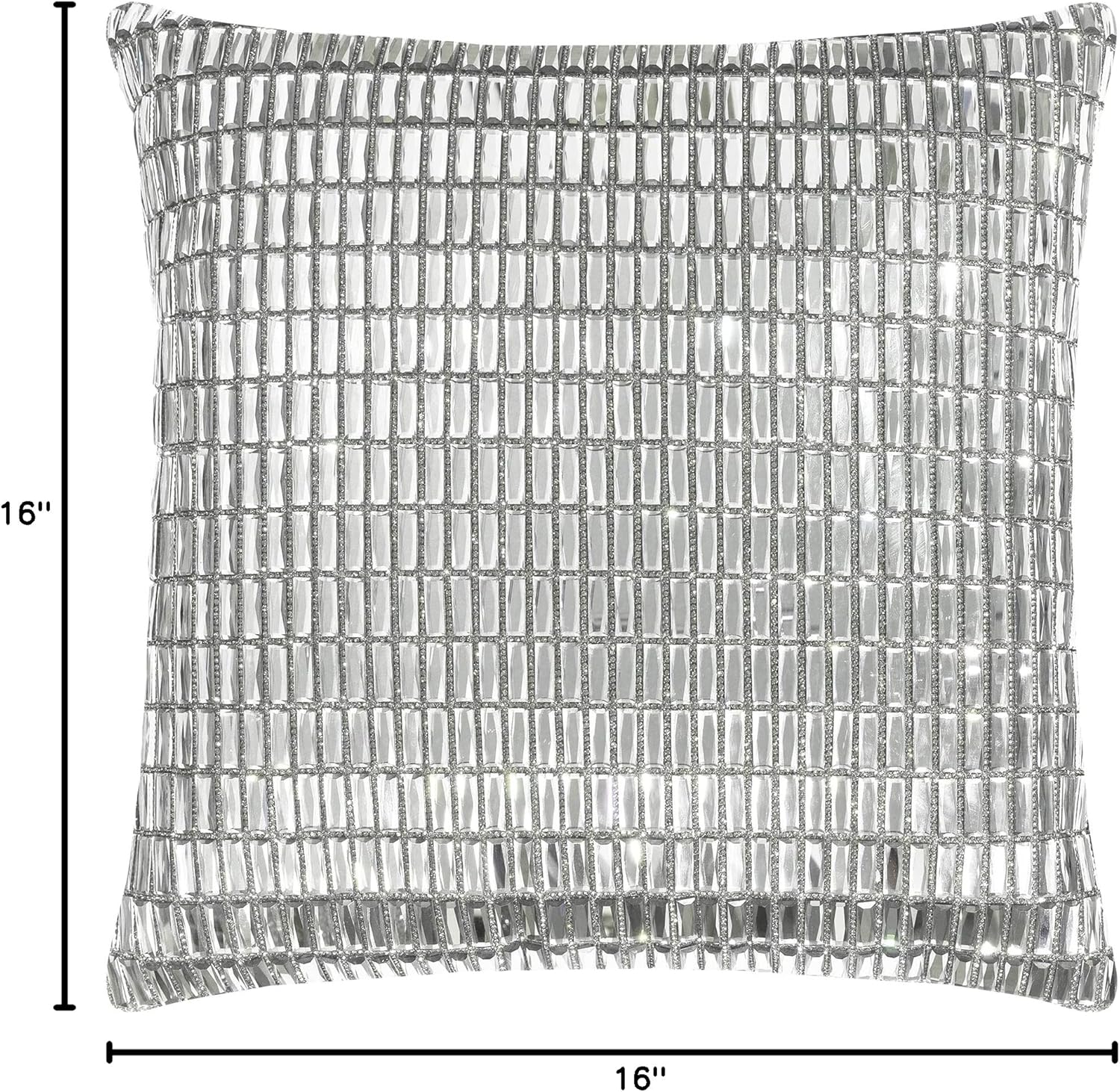 Fifth Avenue Pillow, Velvet Backing, Glass Stones, Dramatic, Hypoallergenic Fiber Insert, for Sophisticated Luxury Home Decor, Silver, 16", Sold Individually