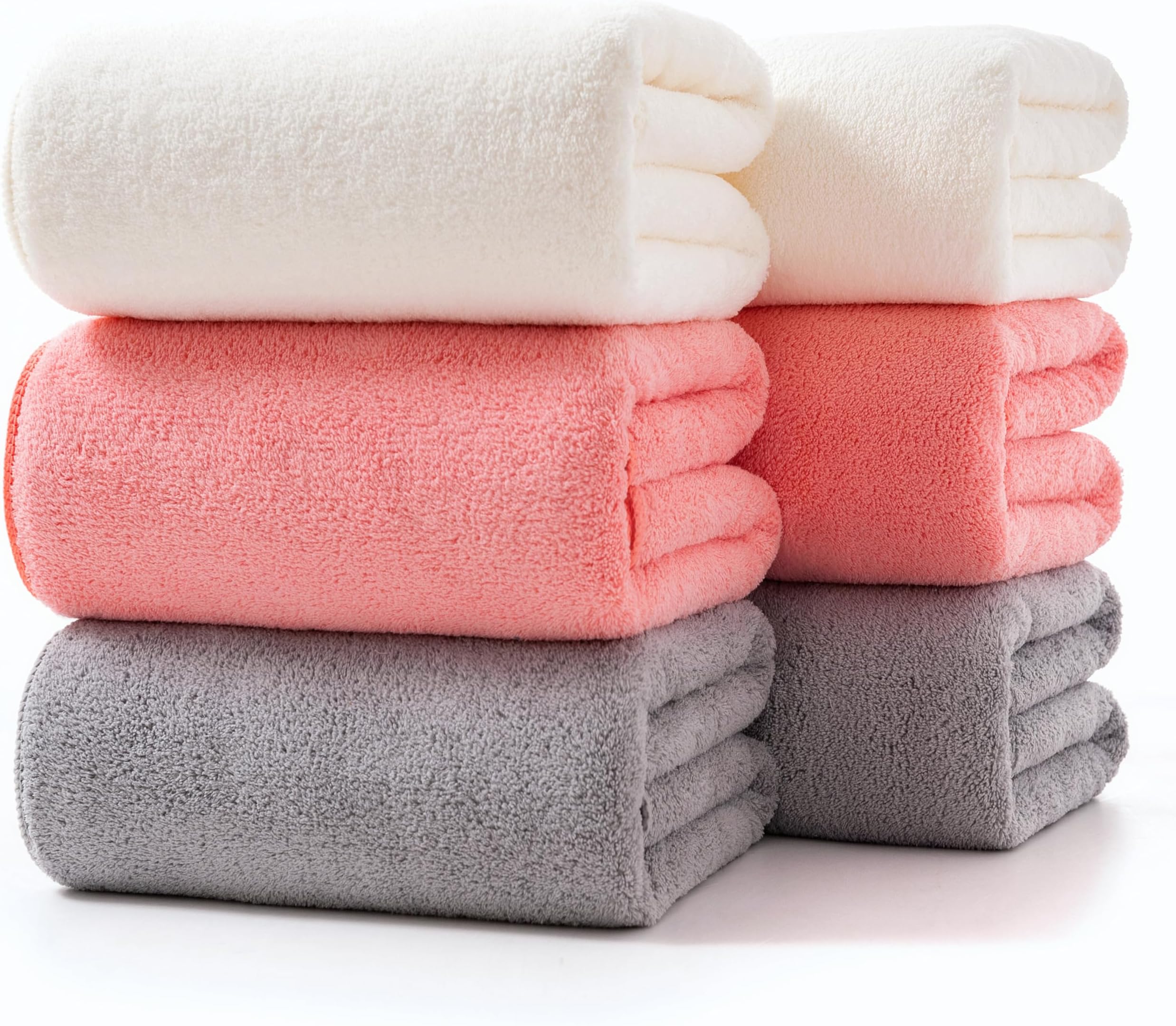 Lumimi Towels 6 Piece Multicolour Soft Microfiber Bath Towel Set Incredibly Absorbent Lightweight Quick Dry and Durable, 55" L x 27" W, 6 Pack Pink Red White Light Grey