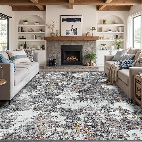 Miniatura 10 de Alfombra de área de 8 x 10 para sala de estar y dormitorio alfombra grande lavable con respaldo antideslizante, resistente a las manchas, alfombra