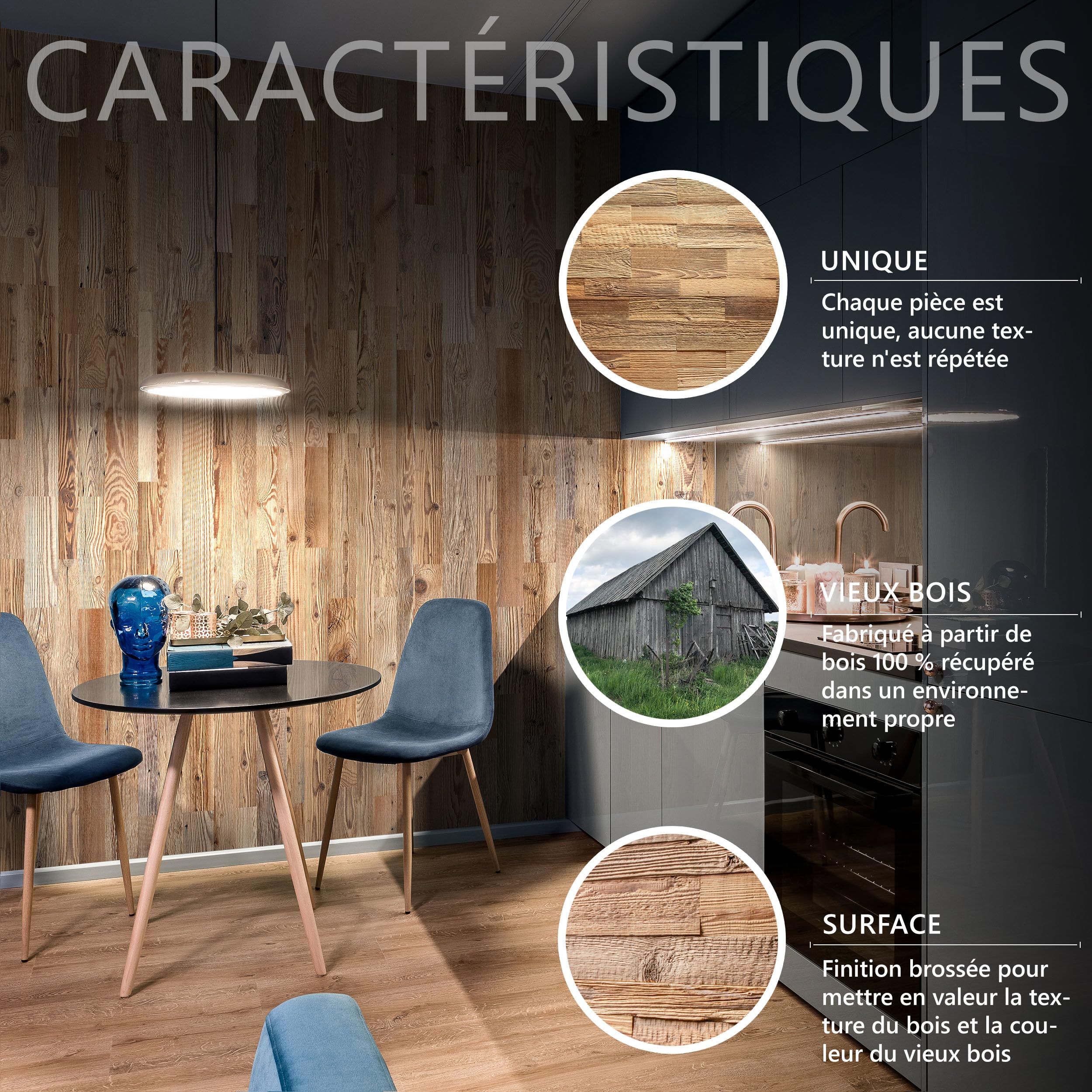 Modèle « Amber » Panneaux muraux en bois recyclé 1m2
