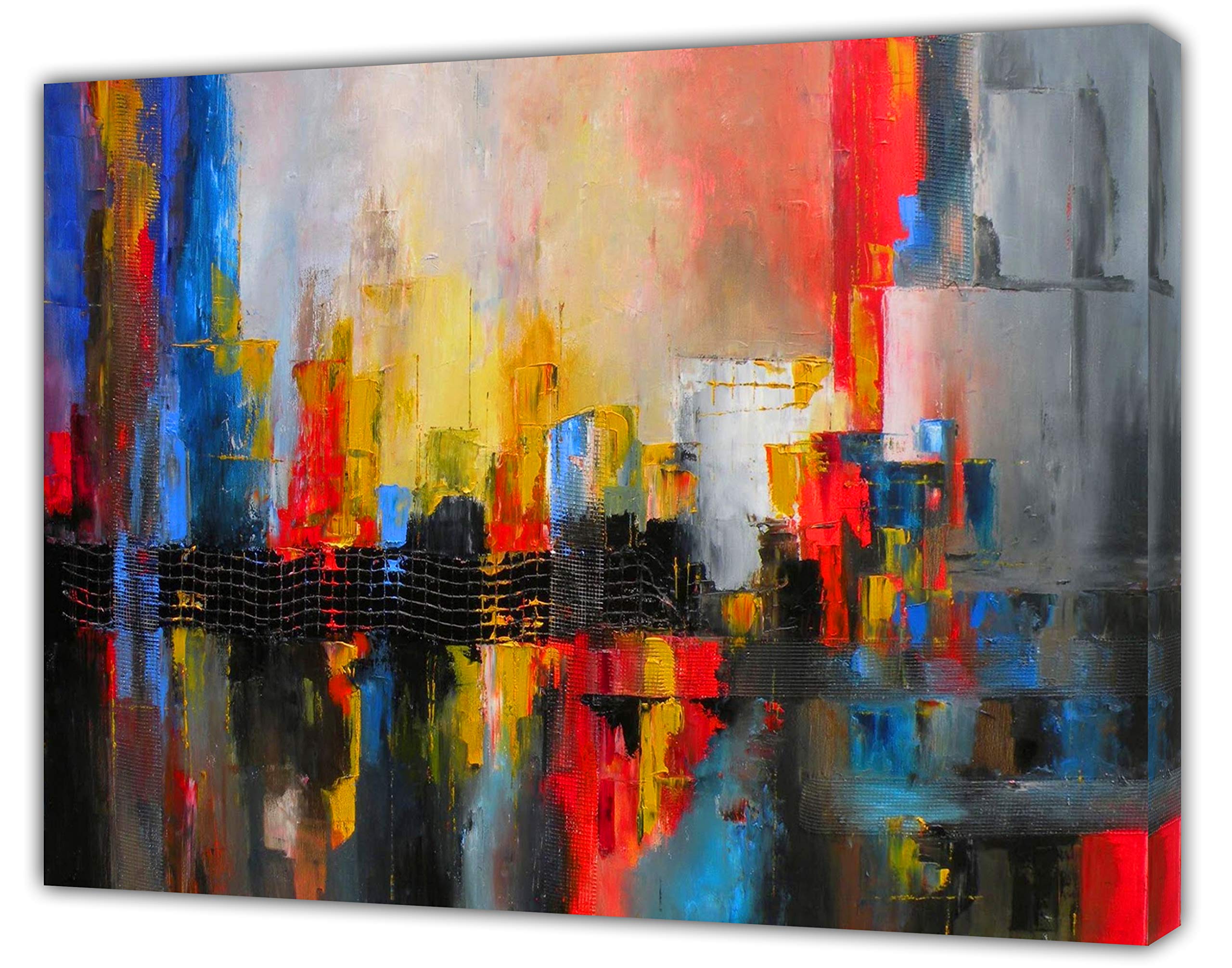 Czerwono-żółta abstrakcyjna odbicie farba olejna obraz reprodukcja obrazu wydruk na oprawionym płótnie sztuka ścienna dekoracja domu 76 x 60 cm (76 x 60 cm) - głębokość 18 mm