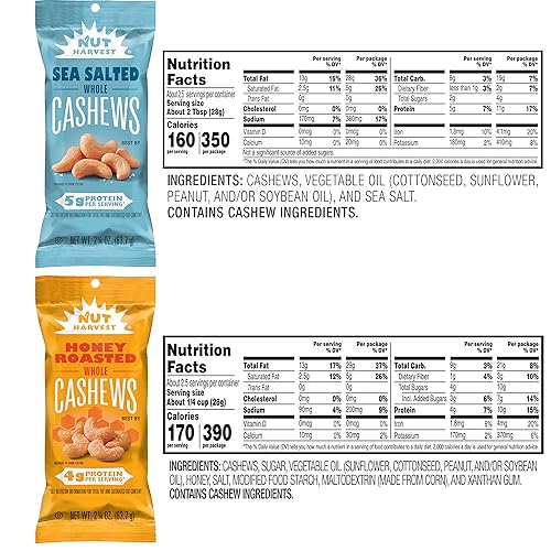 Miniatura 2 de Nut Harvest Paquete variado de anacardos dulces y salados, miel tostada y sal marina (16 unidades)