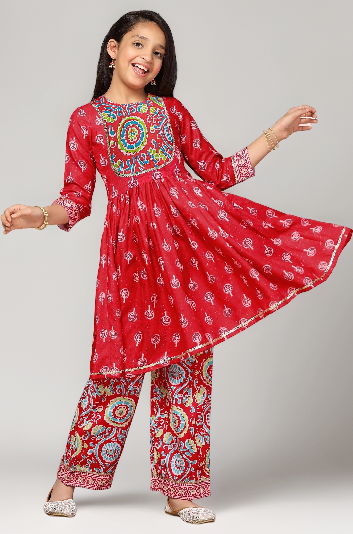 Fashion Dream Cotton Blend Girls Slub Printed Salwar Suit Set