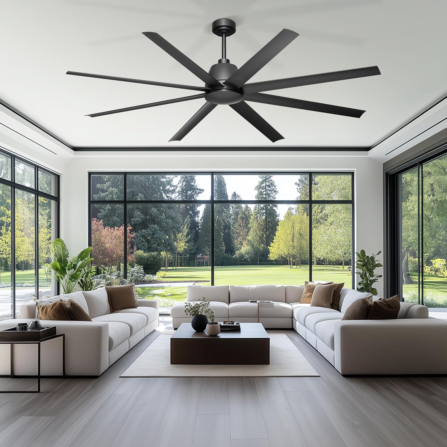 72'' Ceiling Fan no Light - Remote & APP Control, 6 Speed Reversible DC Motor Covered Outdoor Fan for Patio, Shop, Garage, Black without Light