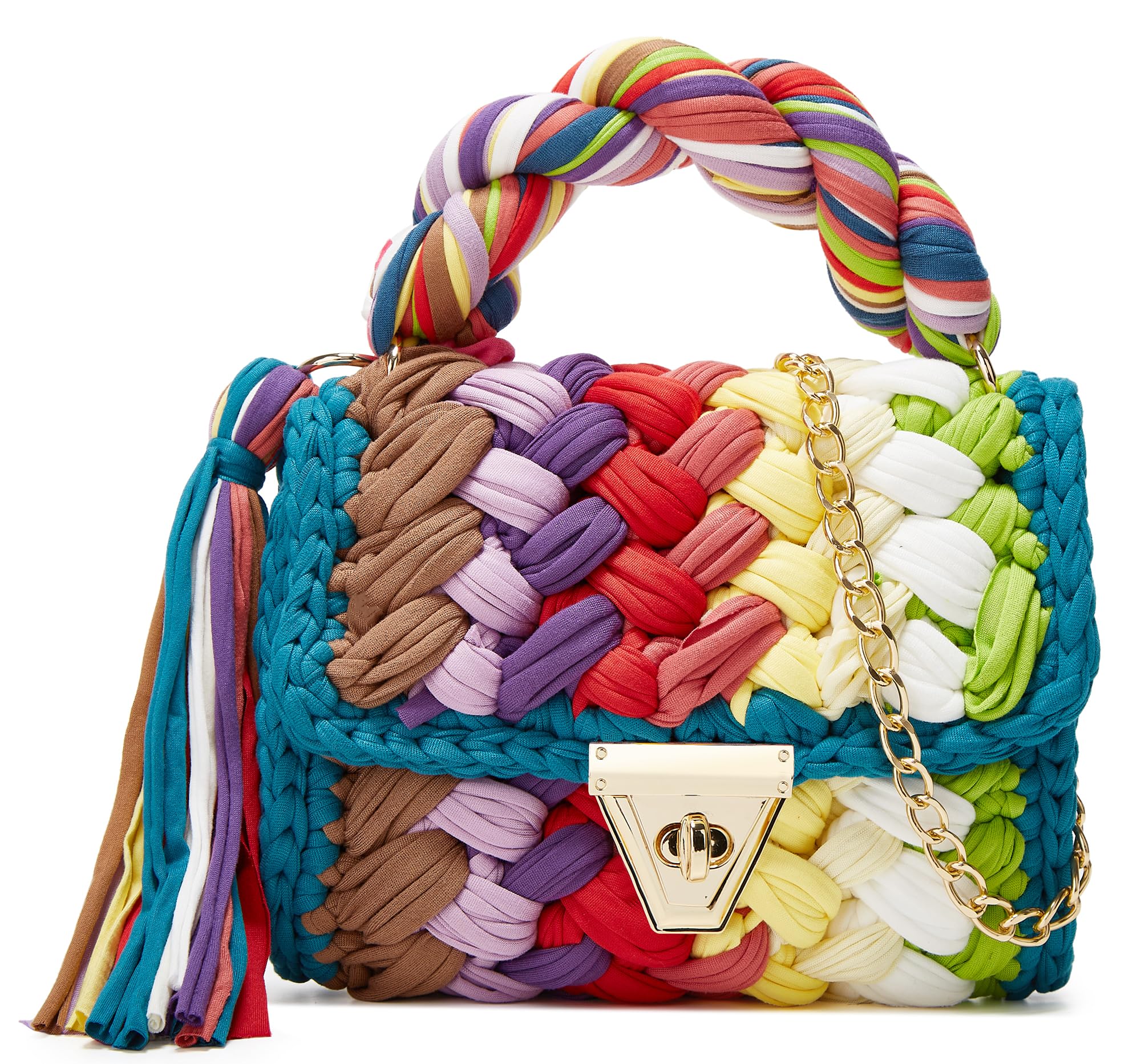 Chunky Yarn Knit Crochet Tote Purse Crossbody Bags for Women - Handwoven Evening Clutch Flap Shoulder Bag — view 11