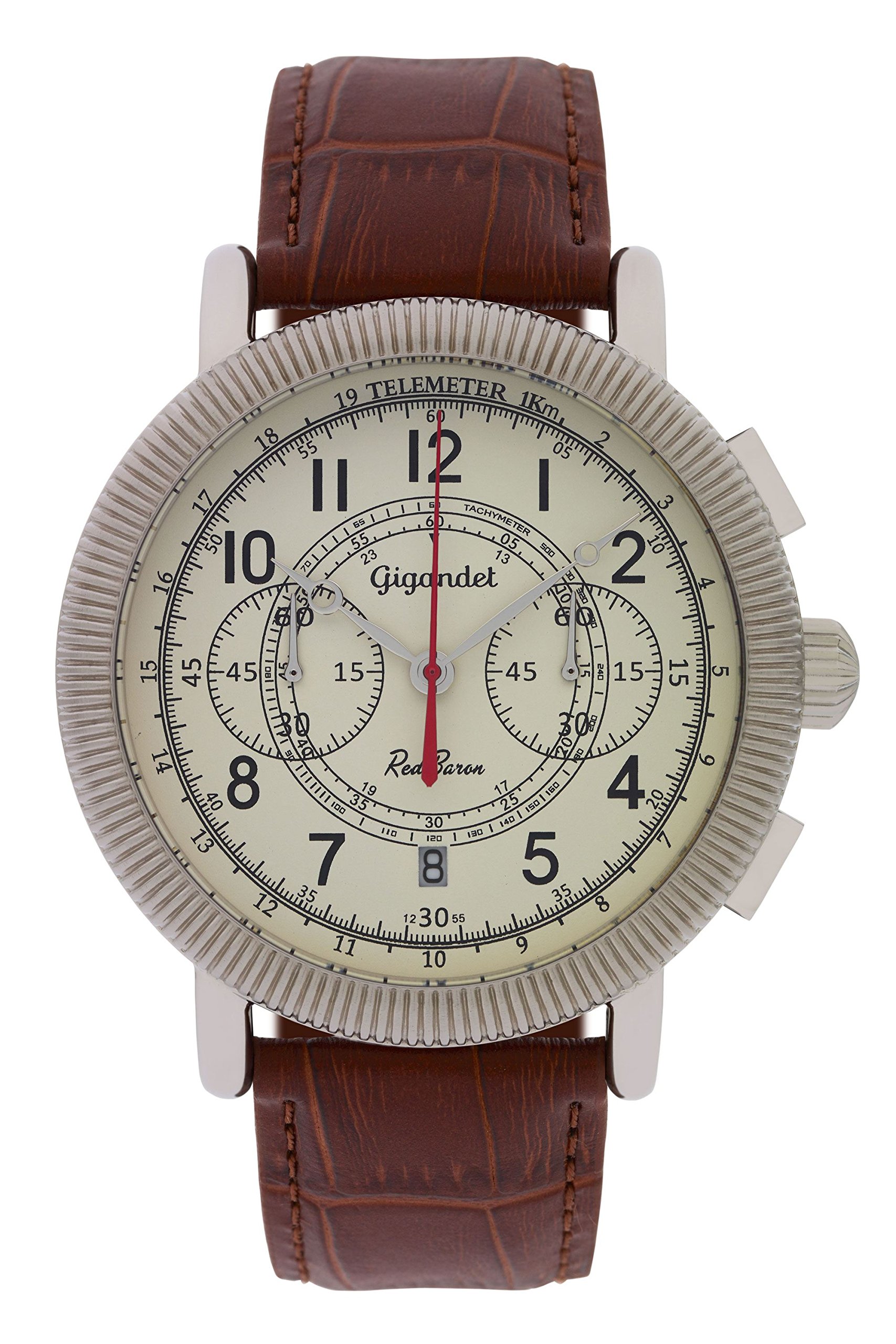 Gigandet Reloj de Hombre Cuarzo Red Baron IV Cronógrafo Analógico Cuero Marrón Beis G19-001