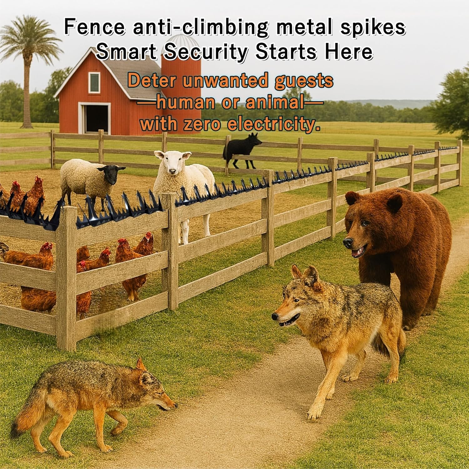 Anti Climb Spikes 12 Pack, Large Black Fence Wall Security Spikes 188" Total Length, Durable & Decorative Intruder and Animal Deterrent, Long-Lasting Outdoor Fence Protection