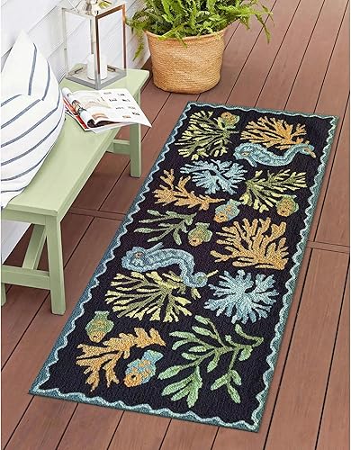 Miniatura 53 de Liora Manne Compass - Alfombra azul marino para porche delantero para interiores y exteriores, 5 pies x 7 pies 6 pulgadas Compass Navy,Brújula