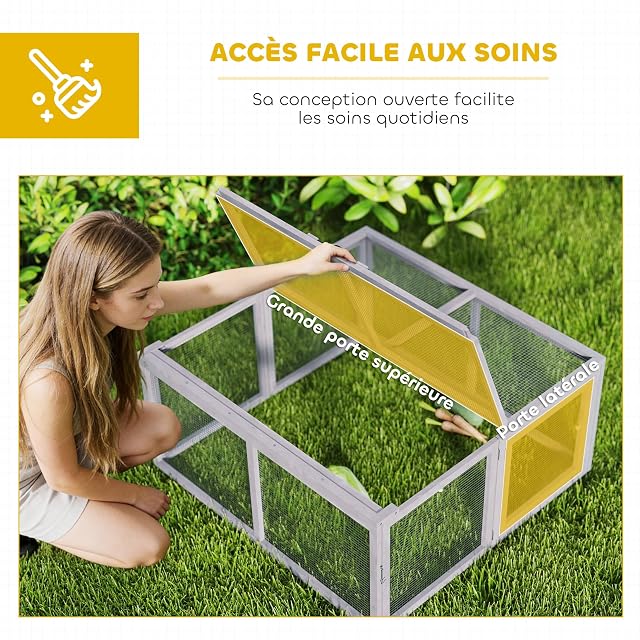 Foto 3 de 8 de PawHut Conejera Exterior Plegable de Madera 1,2 m² 110x105x50 cm Gris