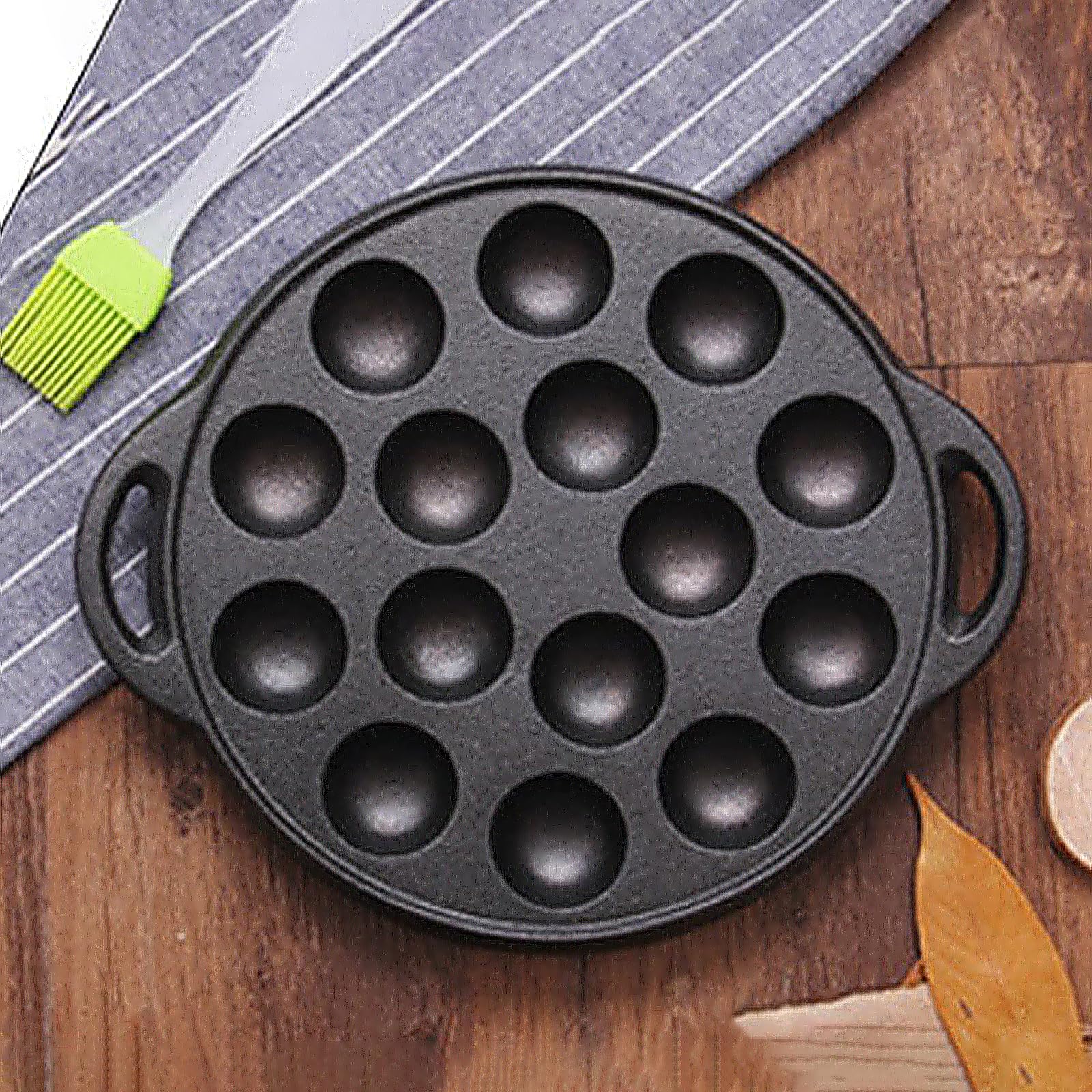 Moldes redondos sin revestimiento para tartas con 15 cavidades Takoyaki para hornear y fiestas, aperitivos, albóndigas, apto para todas las estufas, sartén de hierro forjado sin revestimiento