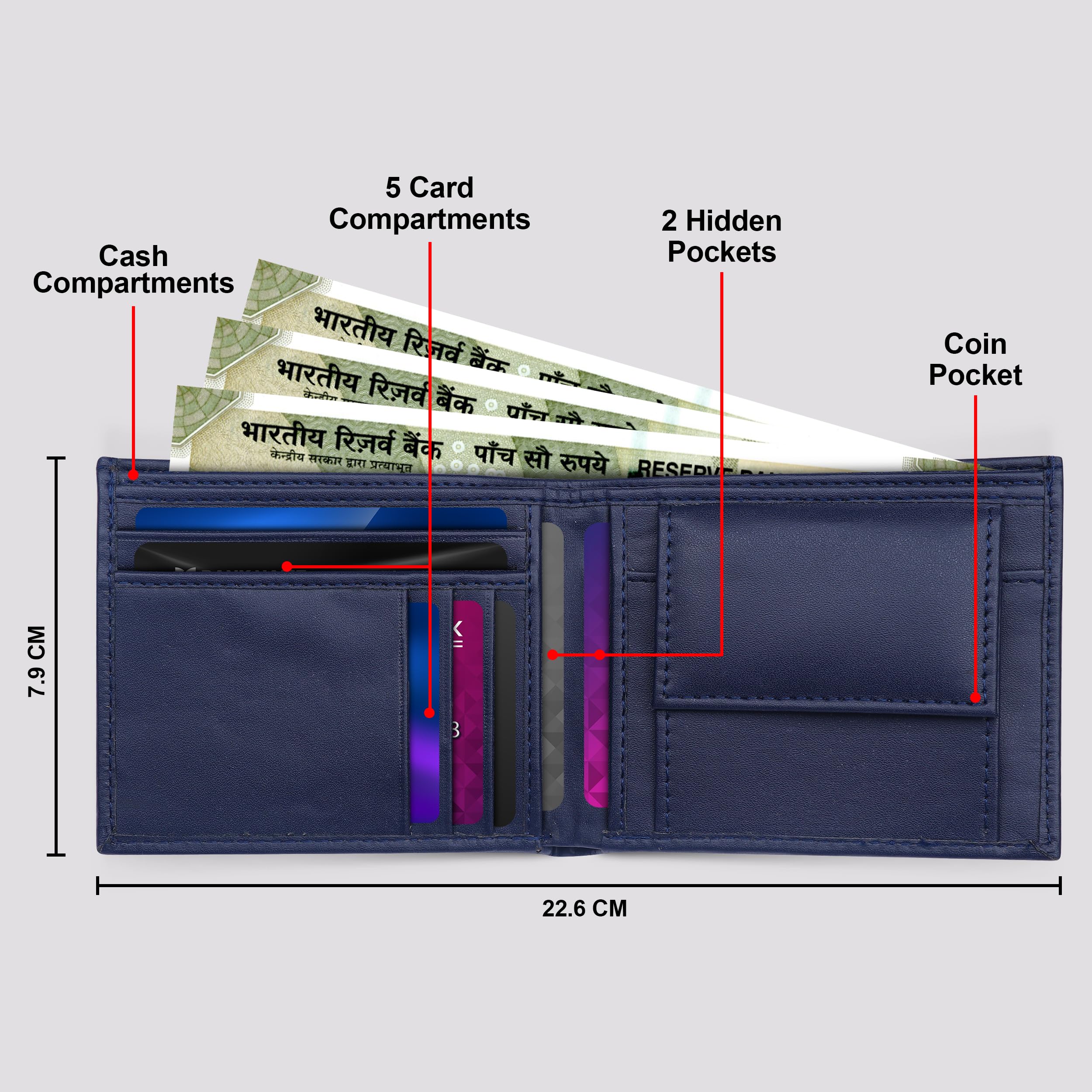 The Wallet Store Solid Leather Wallet For Men - Blue