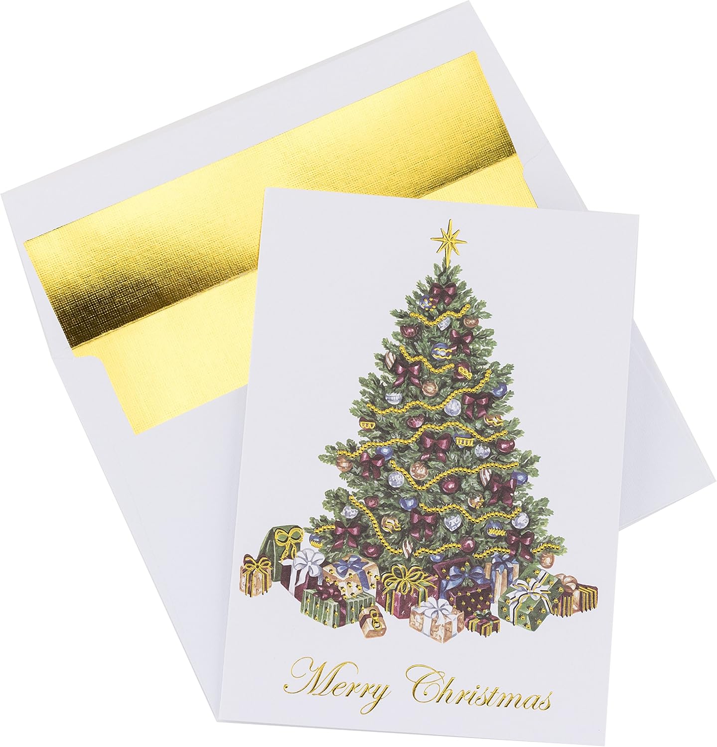 Napa Press Christmas Cards - Box of Premium Foil Embossed Christmas Cards with Foil Lined Envelopes 350gsm Cardstock 160gsm Envelopes (40 Pack, TraditionalTree)
