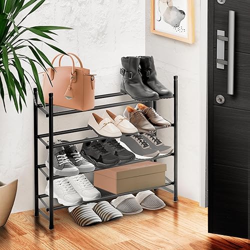 Miniatura 8 de ikloo Zapatero expandible de 2 niveles  Organizador de almacenamiento apilable  Zapatero ajustable para entrada, armario, puerta y garaje, negro