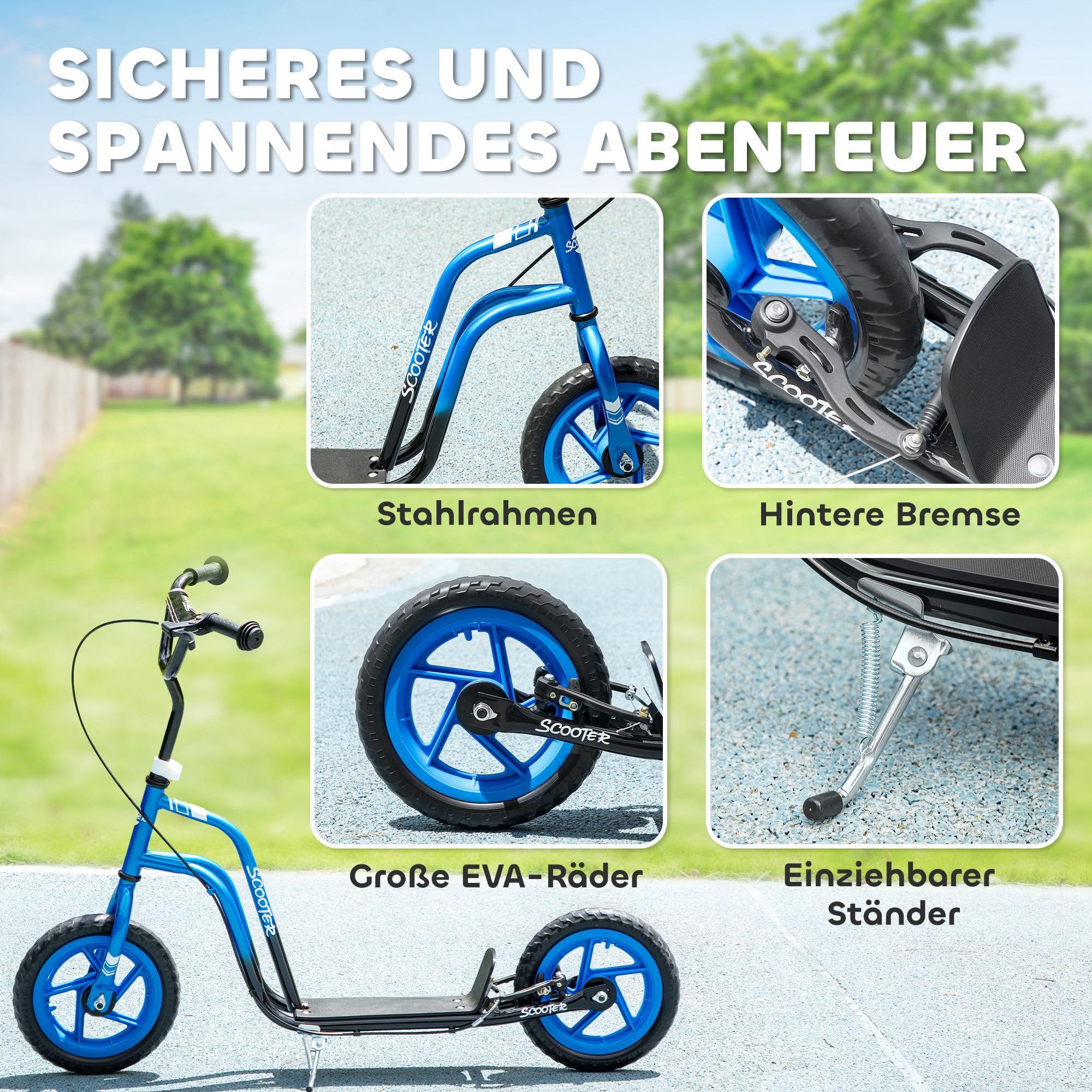 AIYAPLAY Roller Kinder Tretroller Kickscooter mit verstellbarem Lenker, großen Rädern und Handbremse 12 Zoll Scooter für 5-12 Jahren Jungen und Mädchen Rosa