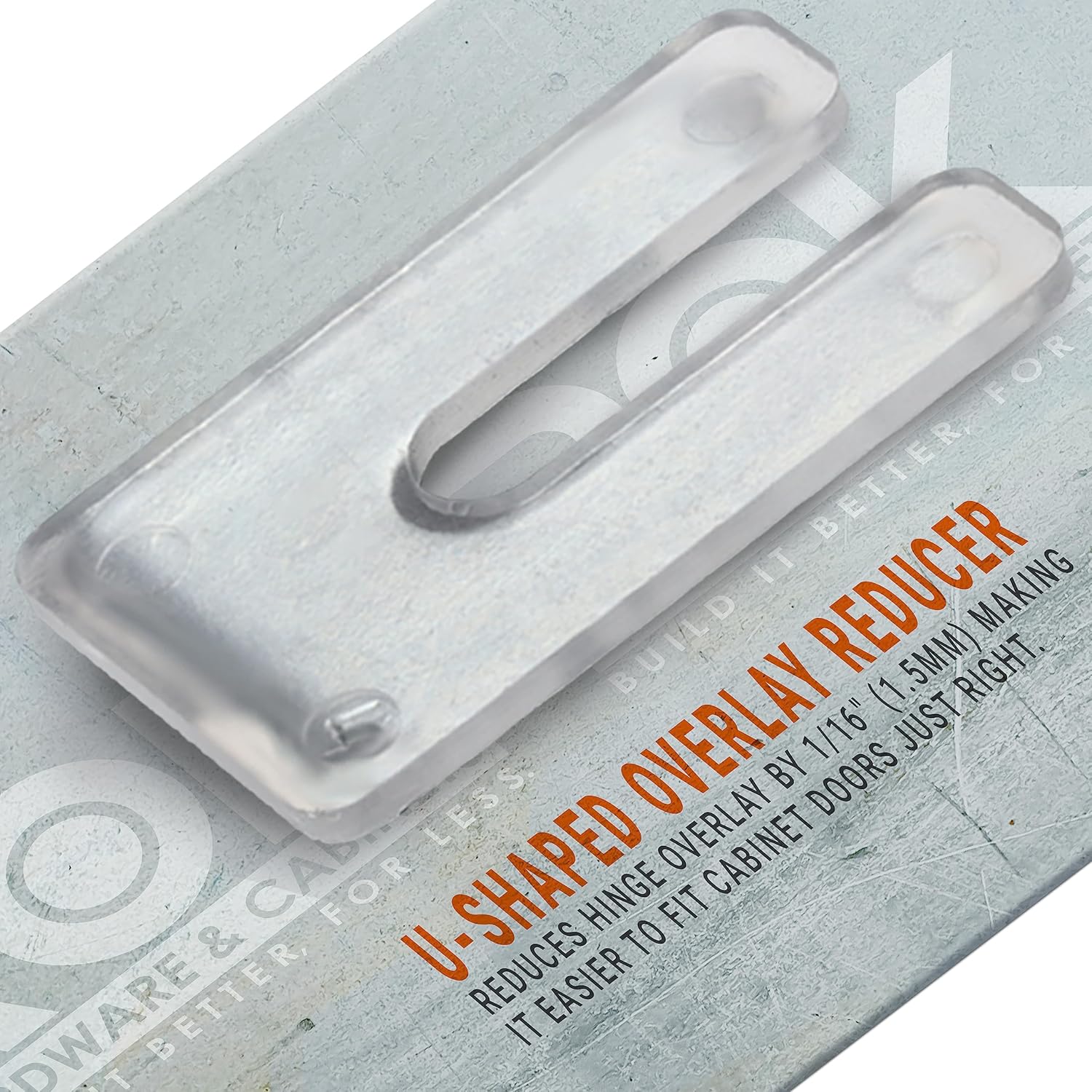 100 Pack Grass TEC 1/16" (1.5mm) Overlay Reducer, Cabinet Hinge Spacer for Grass TEC Hinge U-Shaped Side Adjustment Slotted Arm, Clear Finish, G00047-42