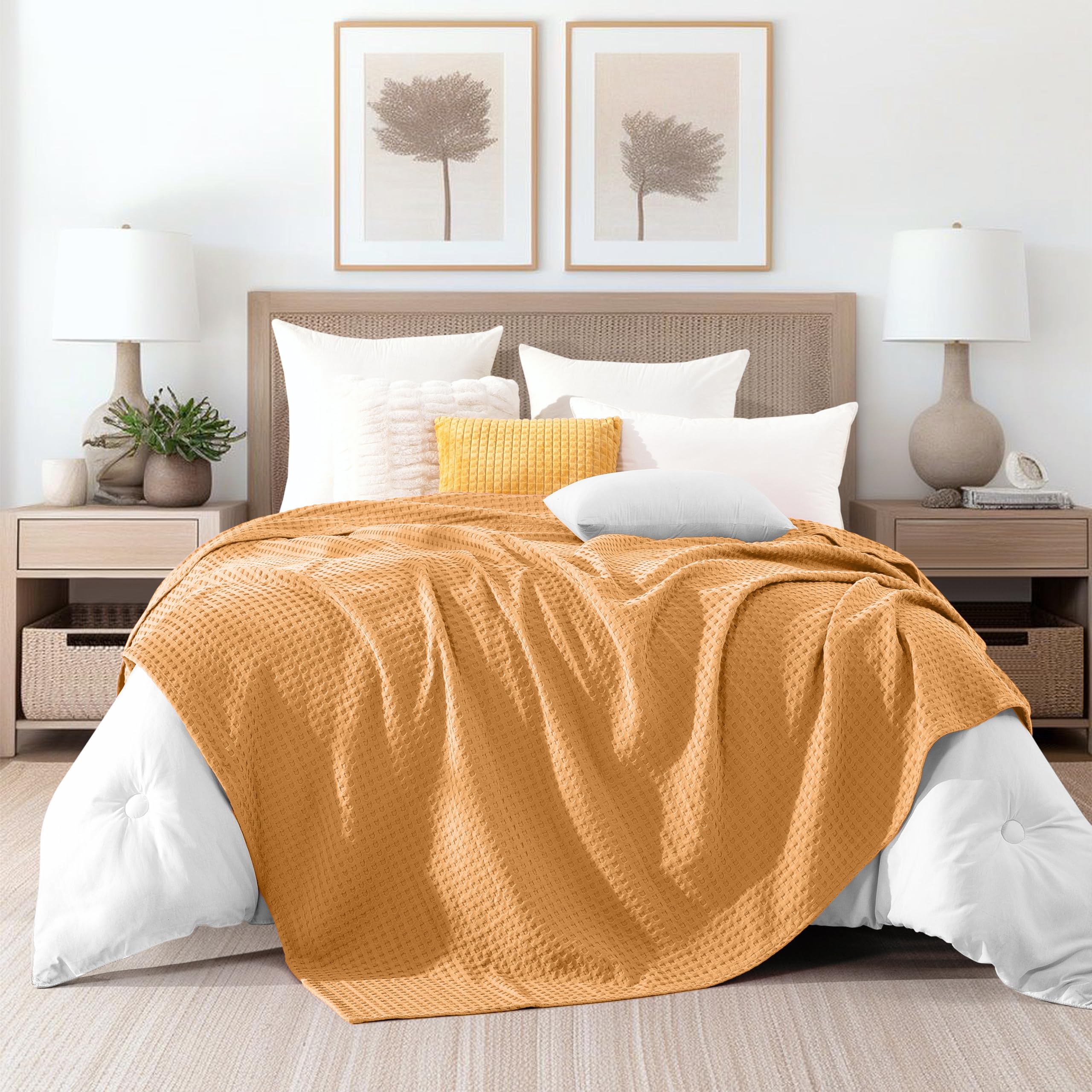 Elegant Comfort Manta de Punto gofre 100% algodón, Ligera, Transpirable, Suave y cálida para Todas Las Estaciones, para sofá, Cama y sofá, tamaño matrimonial de 88 x 88 Pulgadas