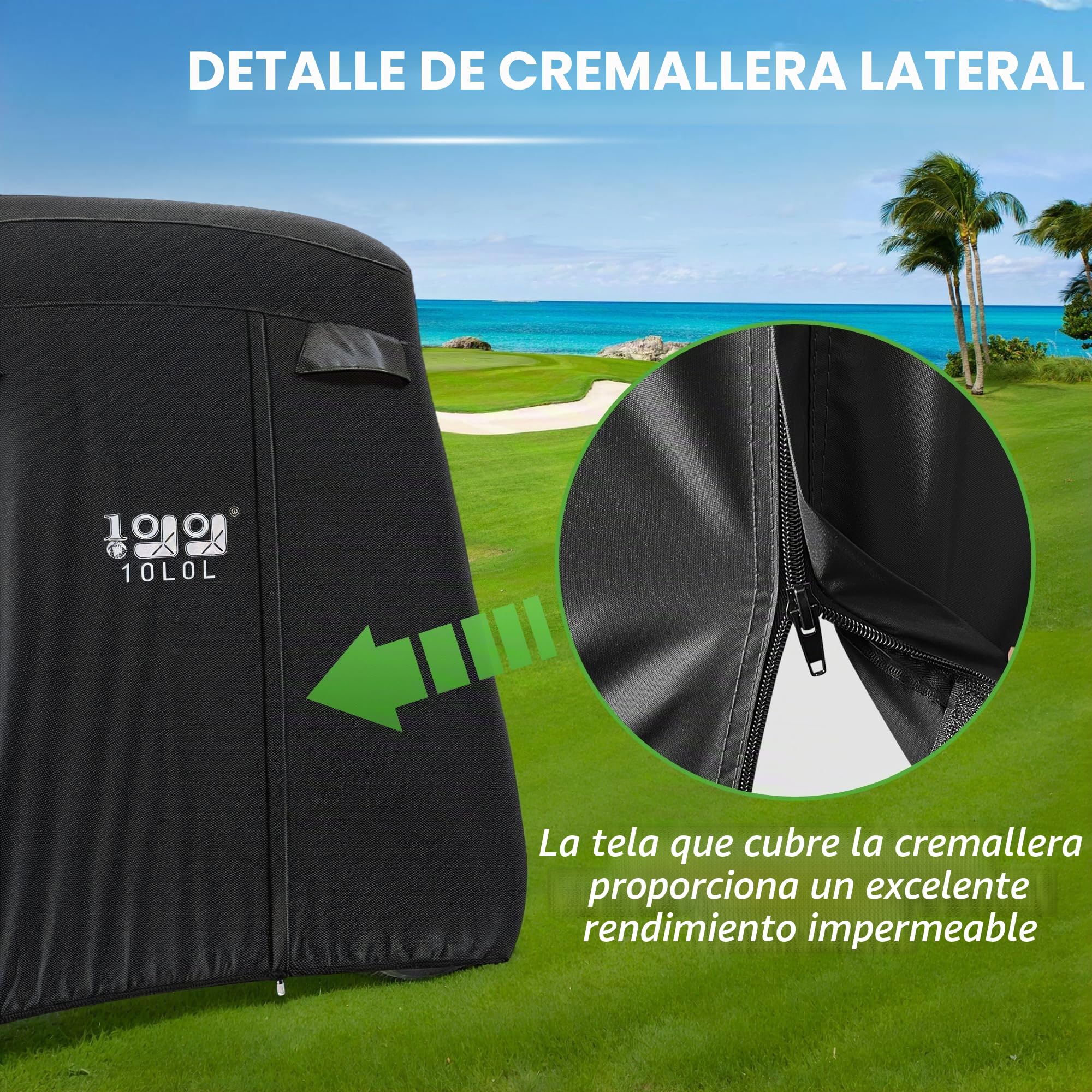 10L0L Funda para Carrito de Golf para Yamaha/EZGO/Club Car 4 pasajeros, Carcasa de poliéster Resistente al Agua 400D con 3 Puertas con Cremallera, Resistente al Viento, Color Negro