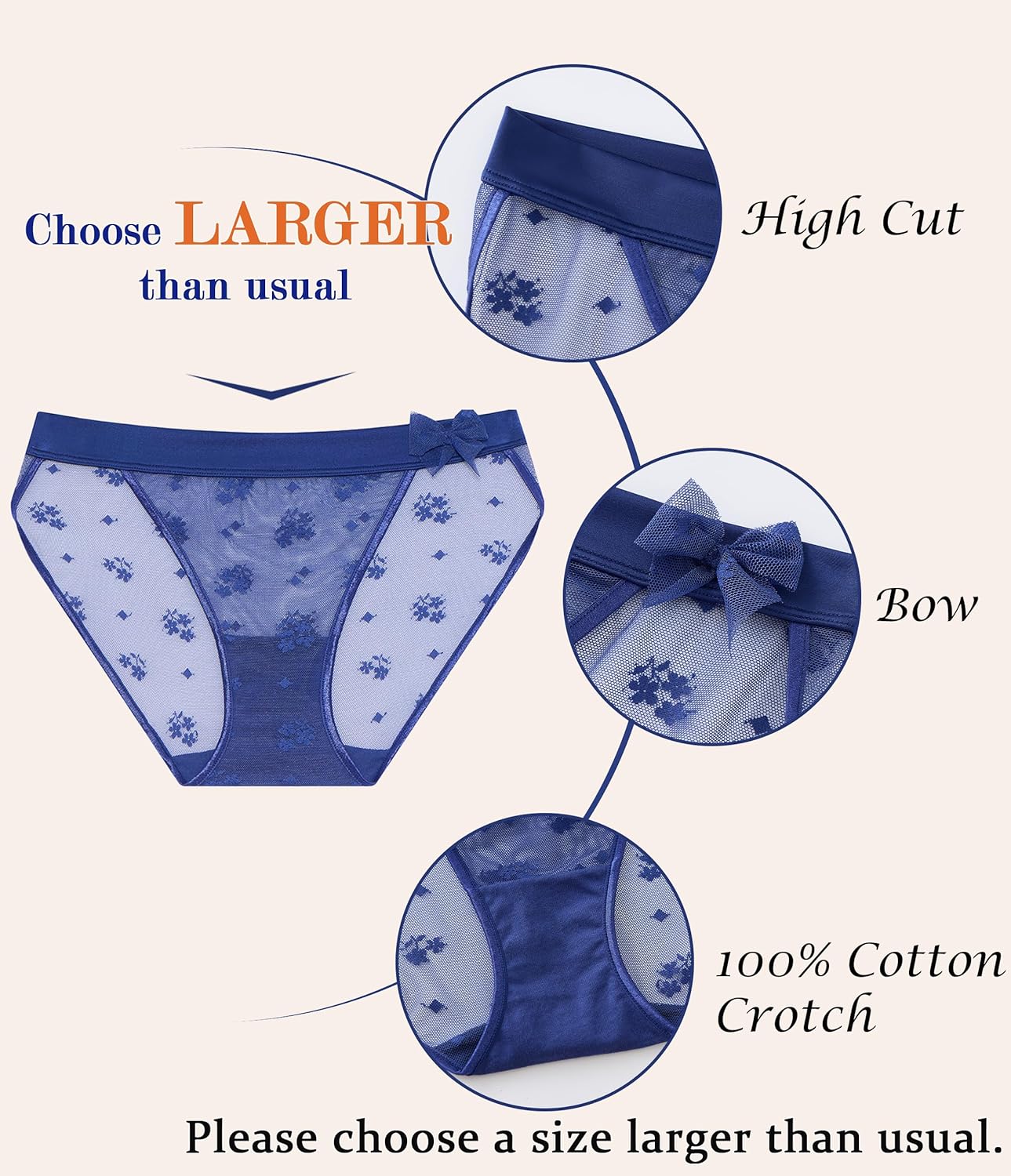 ANLIQI Womens Sexy Underwear Mesh See Through Bikini Panties Pack Hi Cut Briefs Sheer Lace String Lingerie Hipster for Lady - Image 4