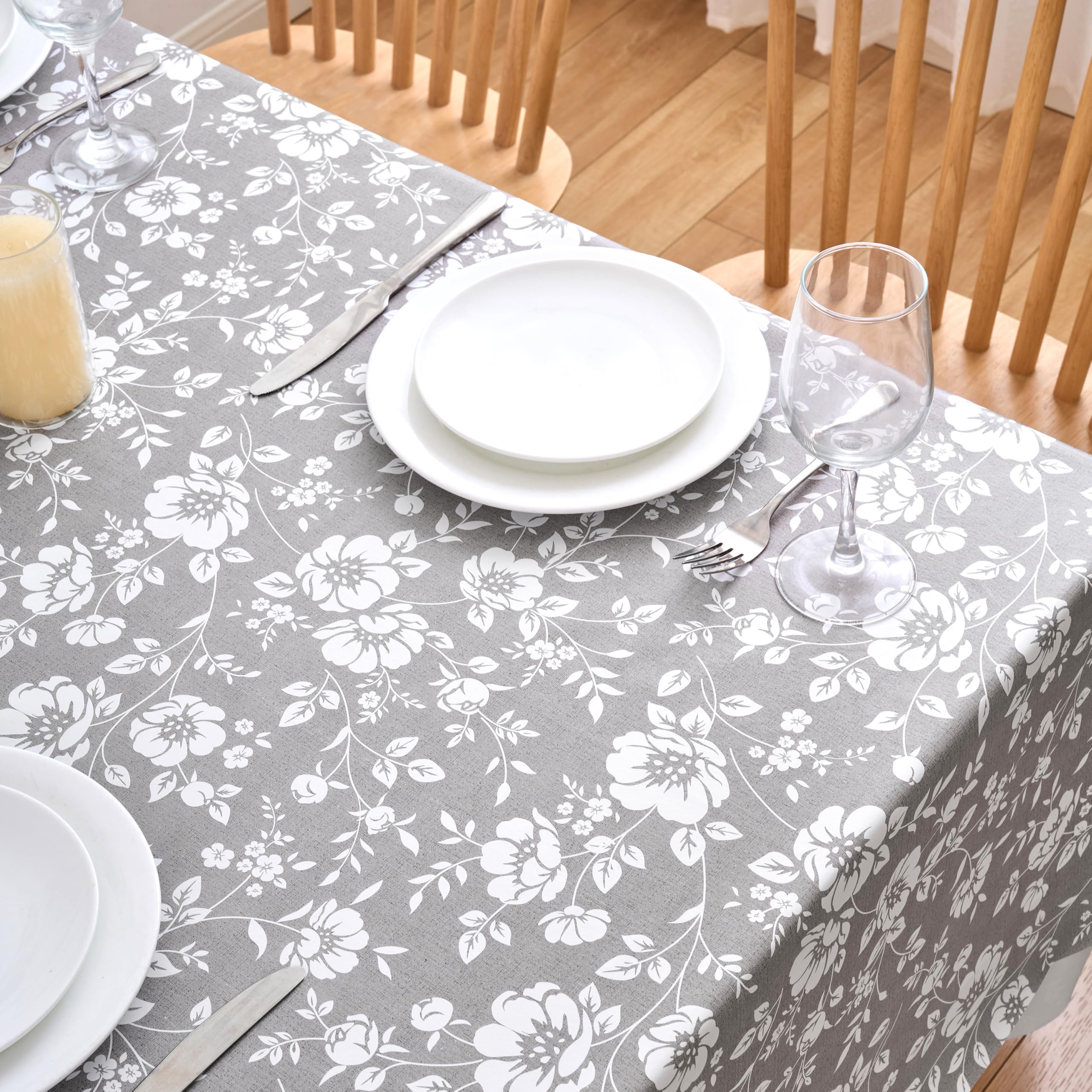 Sponsored Ad – Dehaus® Wipe Clean Table Cloth - Grey Floral Bloom - Wipeable PVC Oilcloth Table Cover - Plastic Vinyl Tablecloth - Water Resistant & Easy Clean - Kitchen & Dining Protector (Square 140 x 140cm)