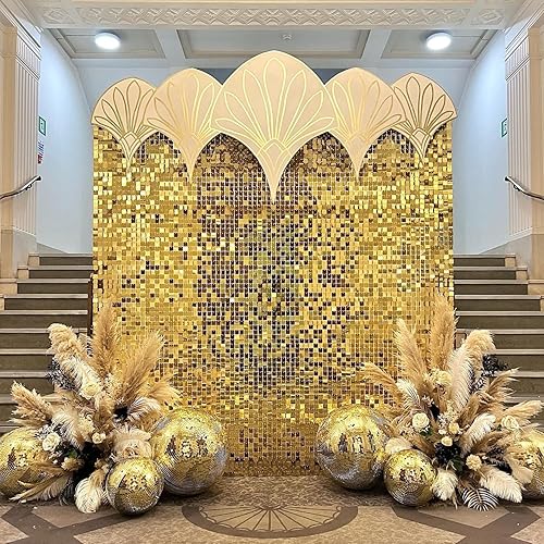 Miniatura 7 de Paneles de fondo de pared dorados con brillo de 24 piezas, telón de fondo de fiesta de bricolaje para cumpleaños, bodas, despedidas de soltero,