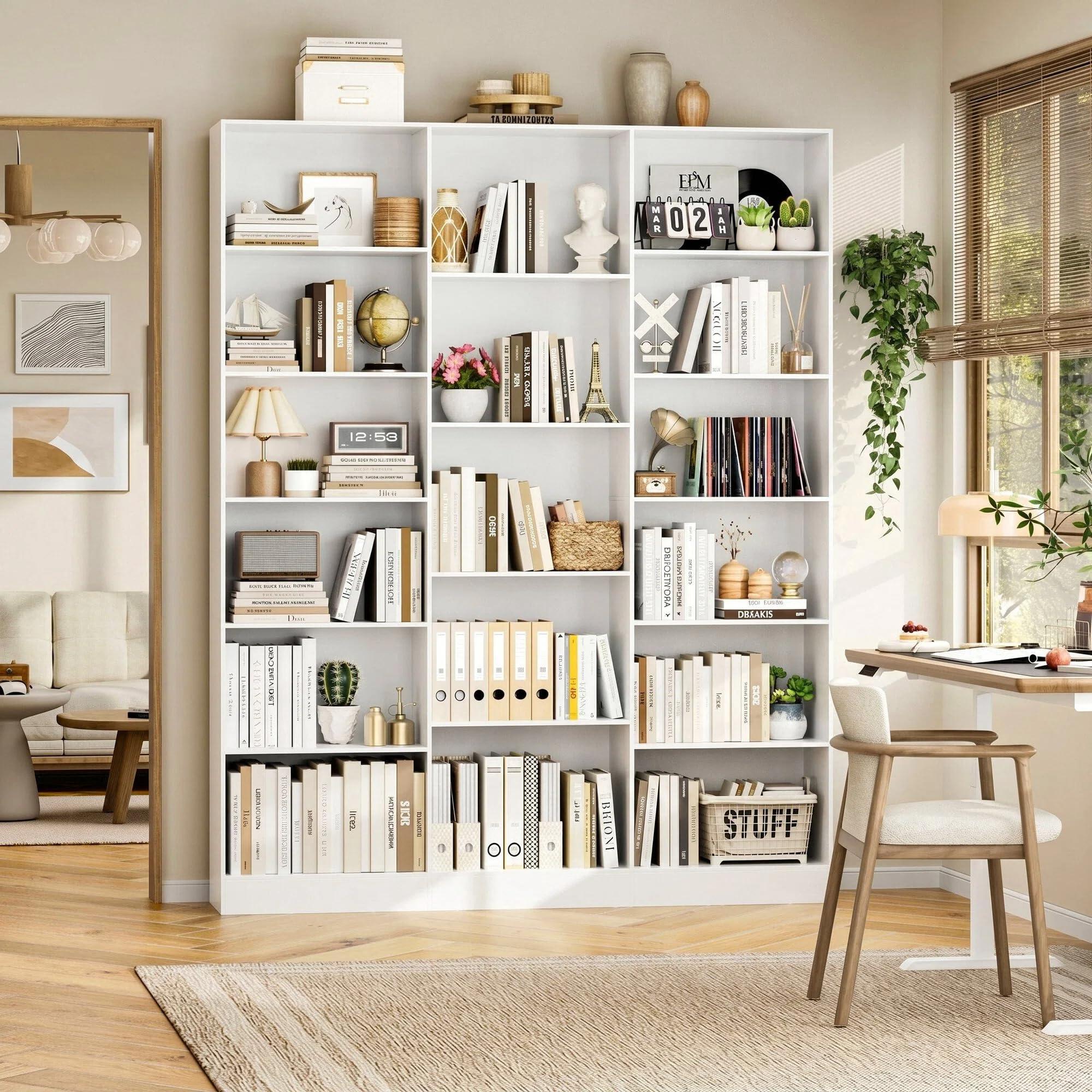 FirFurd Bibliothèque 188cm Bibliotheque avec 17 Étagères de Rangement Bibliotheque Meuble de Rangement pour Salon Bureau Cuisine Chambre 149x23.5x188cm Blanc