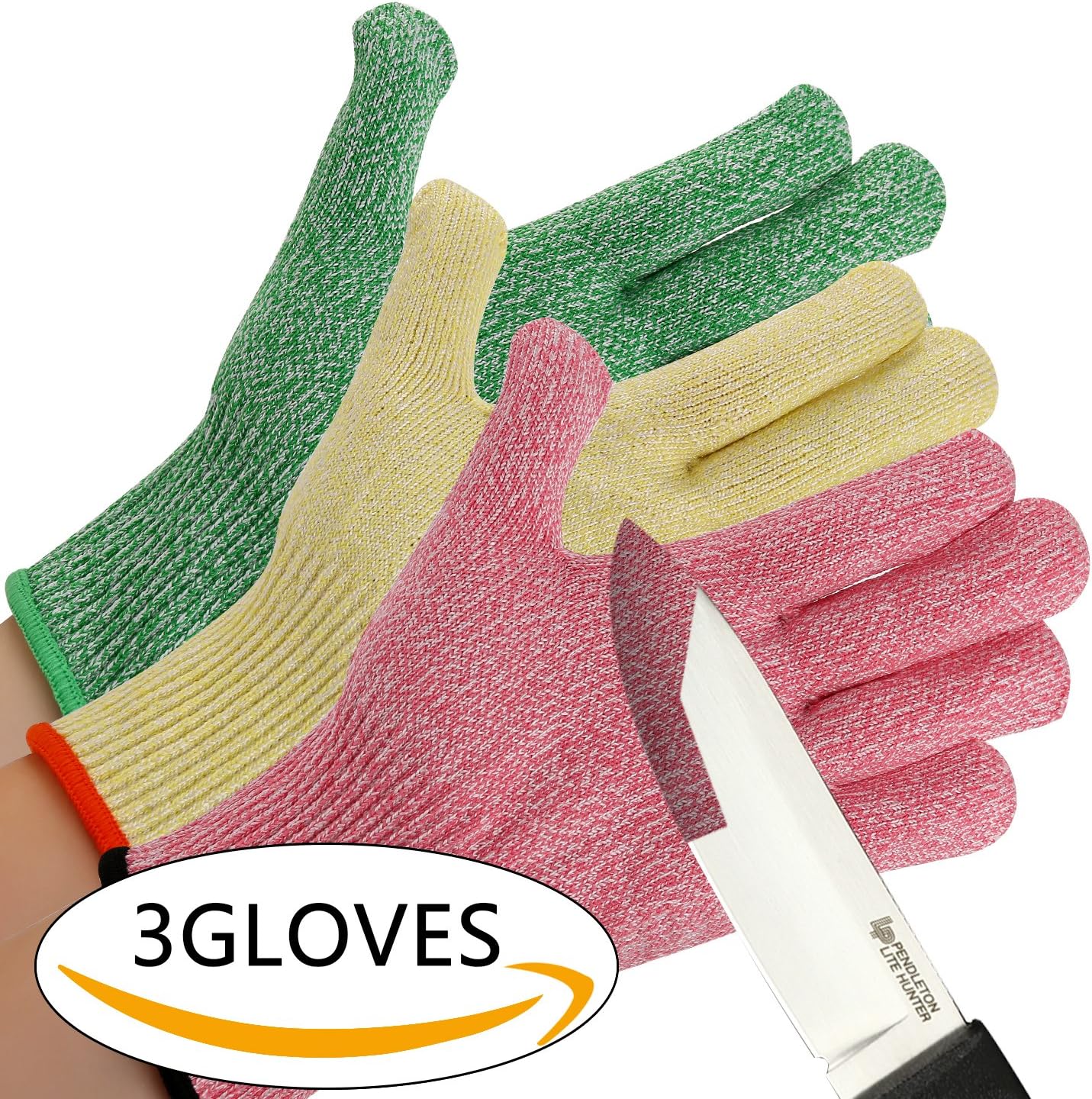 CHYDA 3 Pack Cut Resistant Gloves High Performance Level 5 Protection Food Grade Certified Kitchen and Work Safety Lightweight Breathable (Medium, 3-Color)