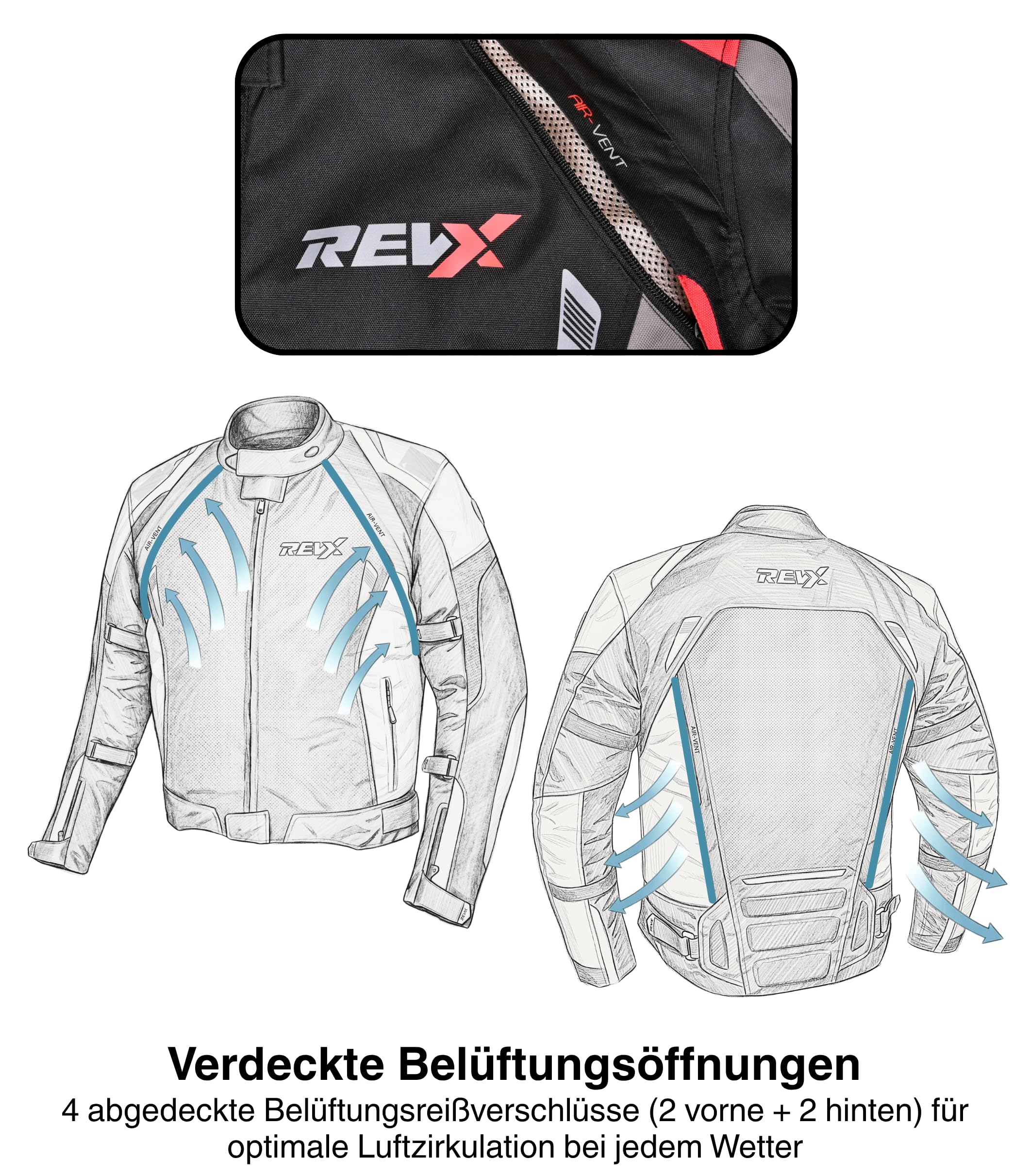 REVX Giacca da moto da uomo per tutte le stagioni, con protezioni CE