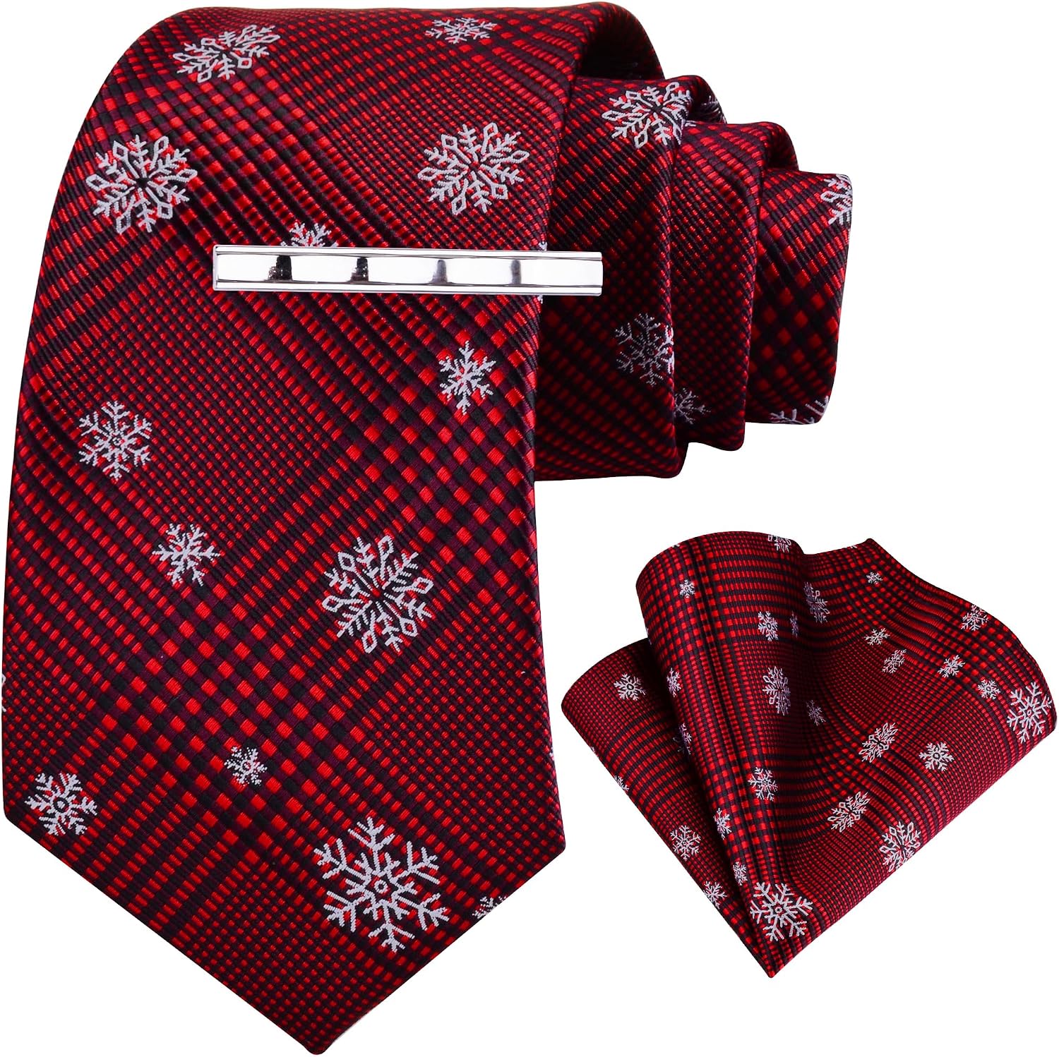 GUSLESON 3.15"（8cm） Christmas Tie Festival Necktie Pocket Square and Tie Clip Set with Gift Box