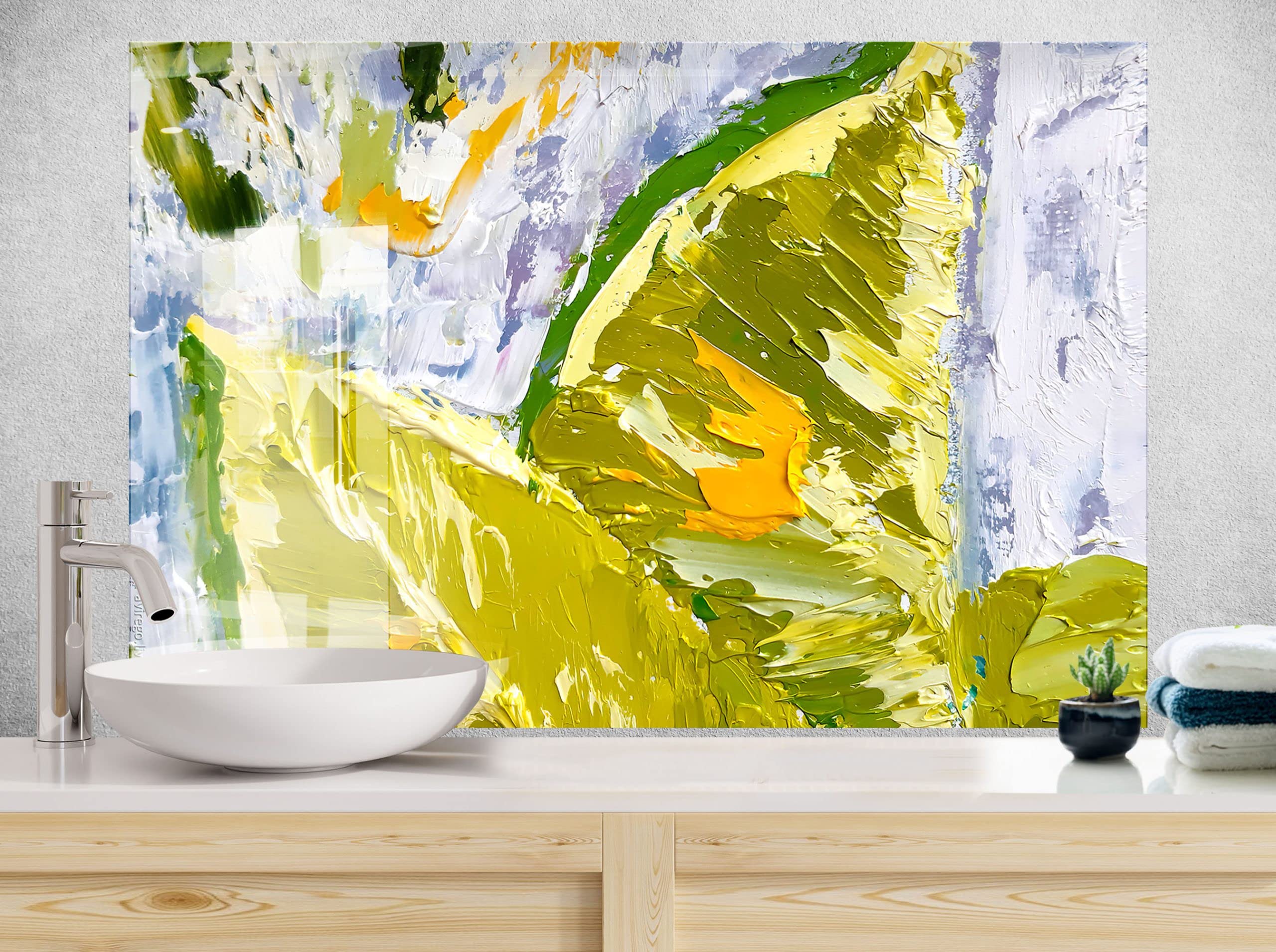 Crédence De Cuisine En Verre 100x50 Cm – Motif Citron Vert Lime Cubes Glace, Style Moderne, Neuf