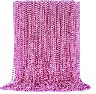 50PCS Mardi Gras Beads, Metallic Bead Necklace Party Favors, 33" Mardi Gras Necklace Women Men Stuff, Festival Parade Throw Accessories for Wedding Birthday Gender Reveal Party Supplies Celebrations