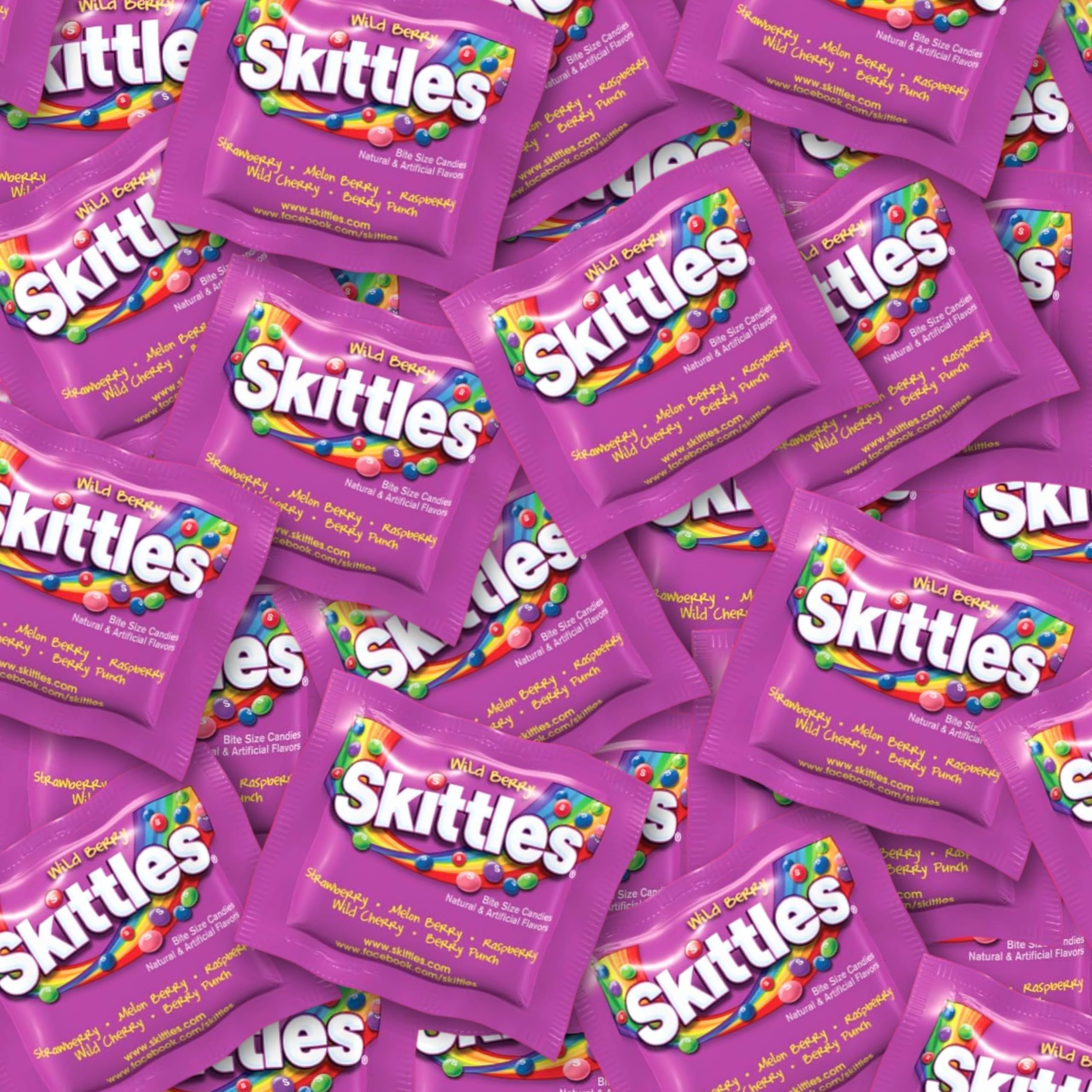 X Skittles Collab Wild Berry Flavor Candy Coated Fruit Chew Fun Size 1 Lb Individually Wrapped Bulk Purple Party Assortment 25+ Bite Size Mini Packs In Resealable Bag (16 Oz)
