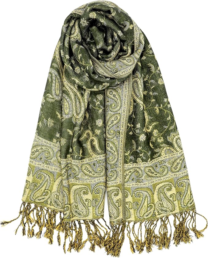Achillea Reversible Paisley Pashmina Rave Scarf - Exotic Indian Shawls and Wraps for Evening Dresses product photo