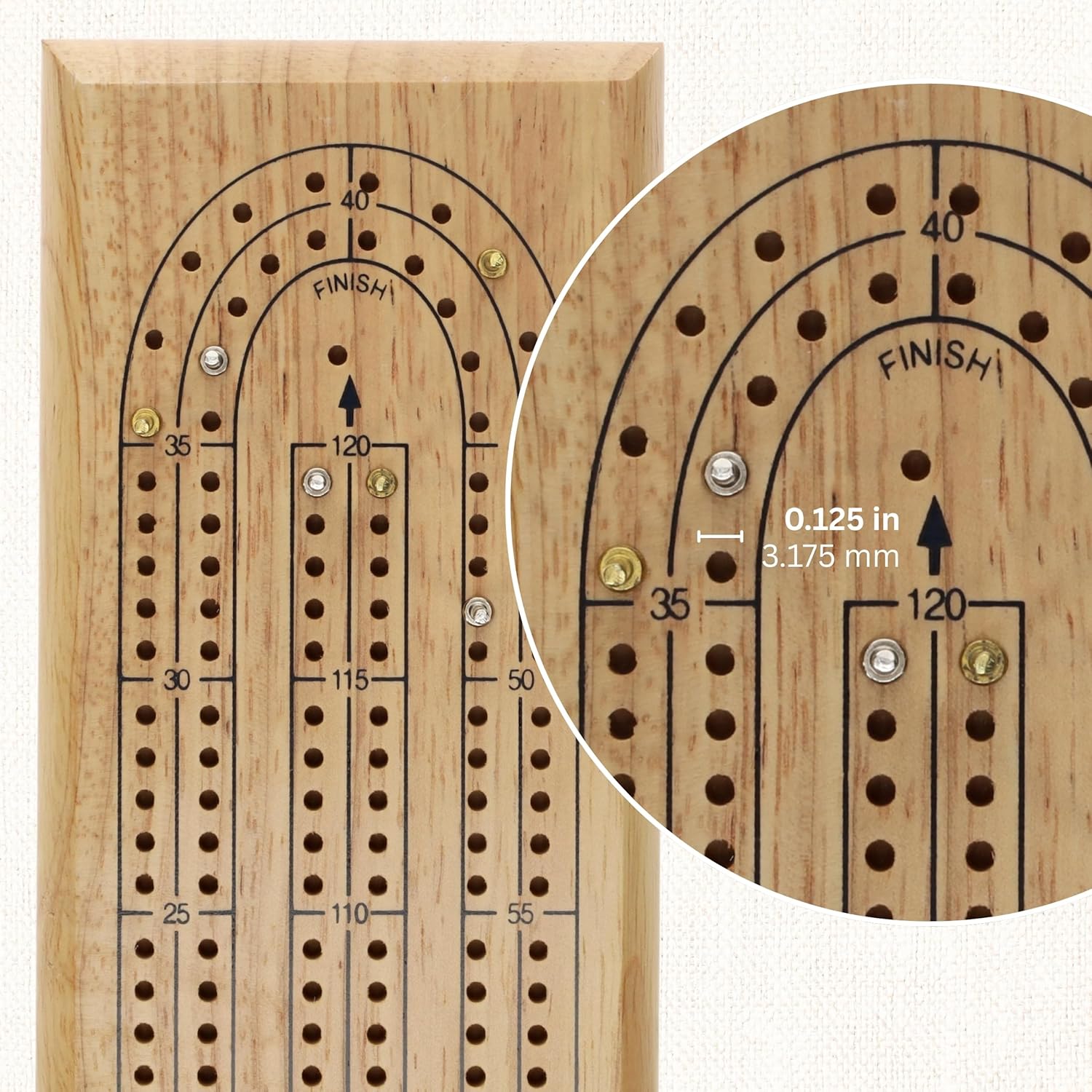 WE Games Classic Cribbage Board Set, 2 Track Solid Wood Board with Metal Pegs, Family Games, Living Room Decor,