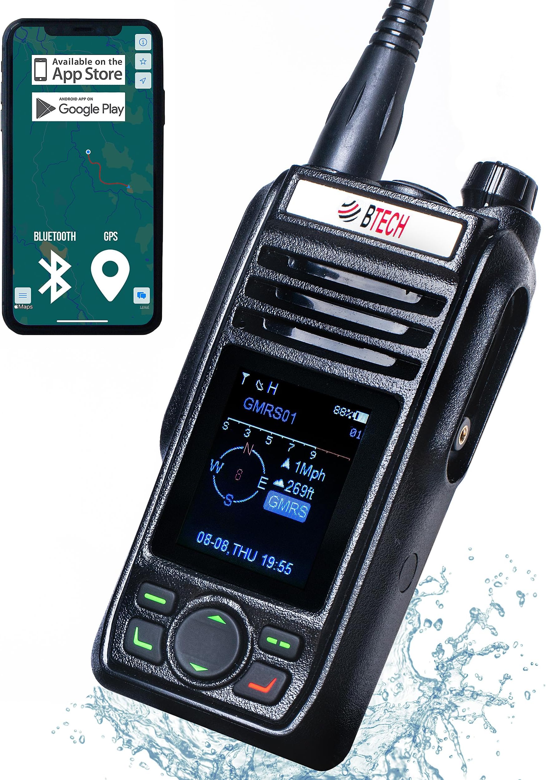 GMRS-PRO 5W Long-Range GMRS Radio – IP67 Waterproof, Bluetooth VOX, GPS, Texting, NOAA, Compass, Dual-Band Scanner, Off-Grid Location Sharing, Two-Way Walkie Talkie