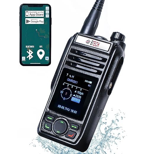 BTECH GMRS-PRO IP67 Waterproof Two-Way Radio with Bluetooth, GPS, iOS/Android App for Messaging & Location Sharing, Dual Band (VHF/UHF), Long Range
