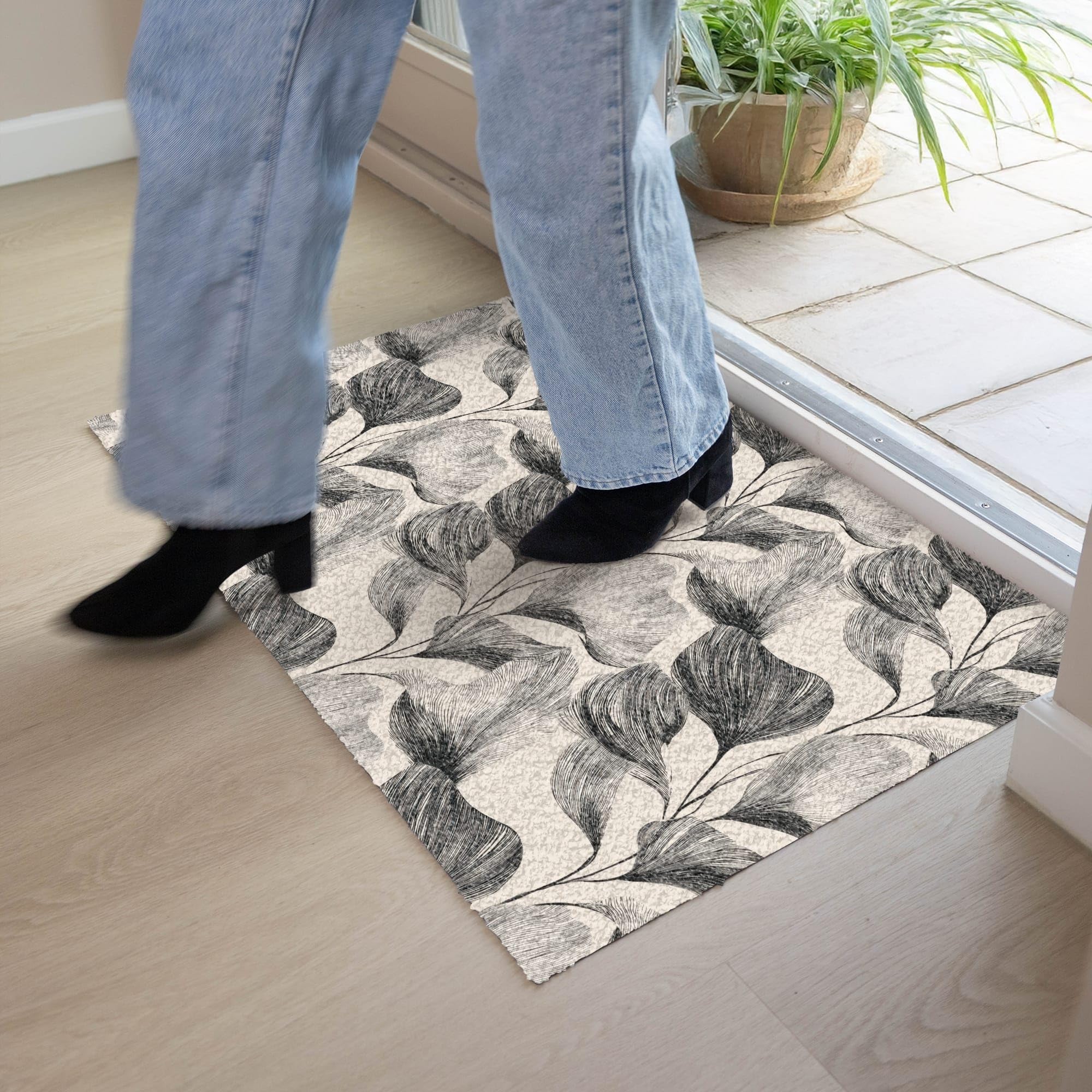 MuchoWow© Felpudo 60x90 cm Graciosos Divertidos Divertido Entrada Casa Tapete Goma Original Amazon Alfombra de Alfombrillas Interior Exterior Botánico - Hojas - Negro