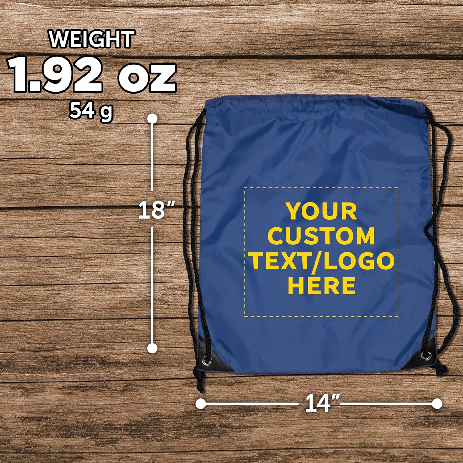 DISCOUNT PROMOS Custom Black Trim Drawstring Backpacks Set of 10/50/100, Personalized Bulk Pack - Gym Bag, Soccer Shoes, Water Resistant - Blue