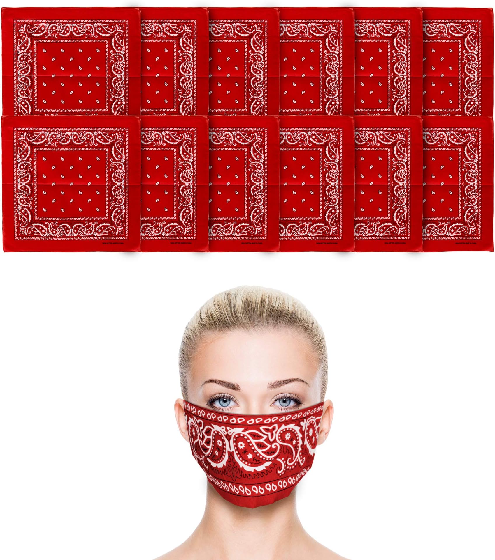 Fun Central 12 Pack Red Bandana | Face Mask for Dust & Sun Protection | Nose Cover Scarf