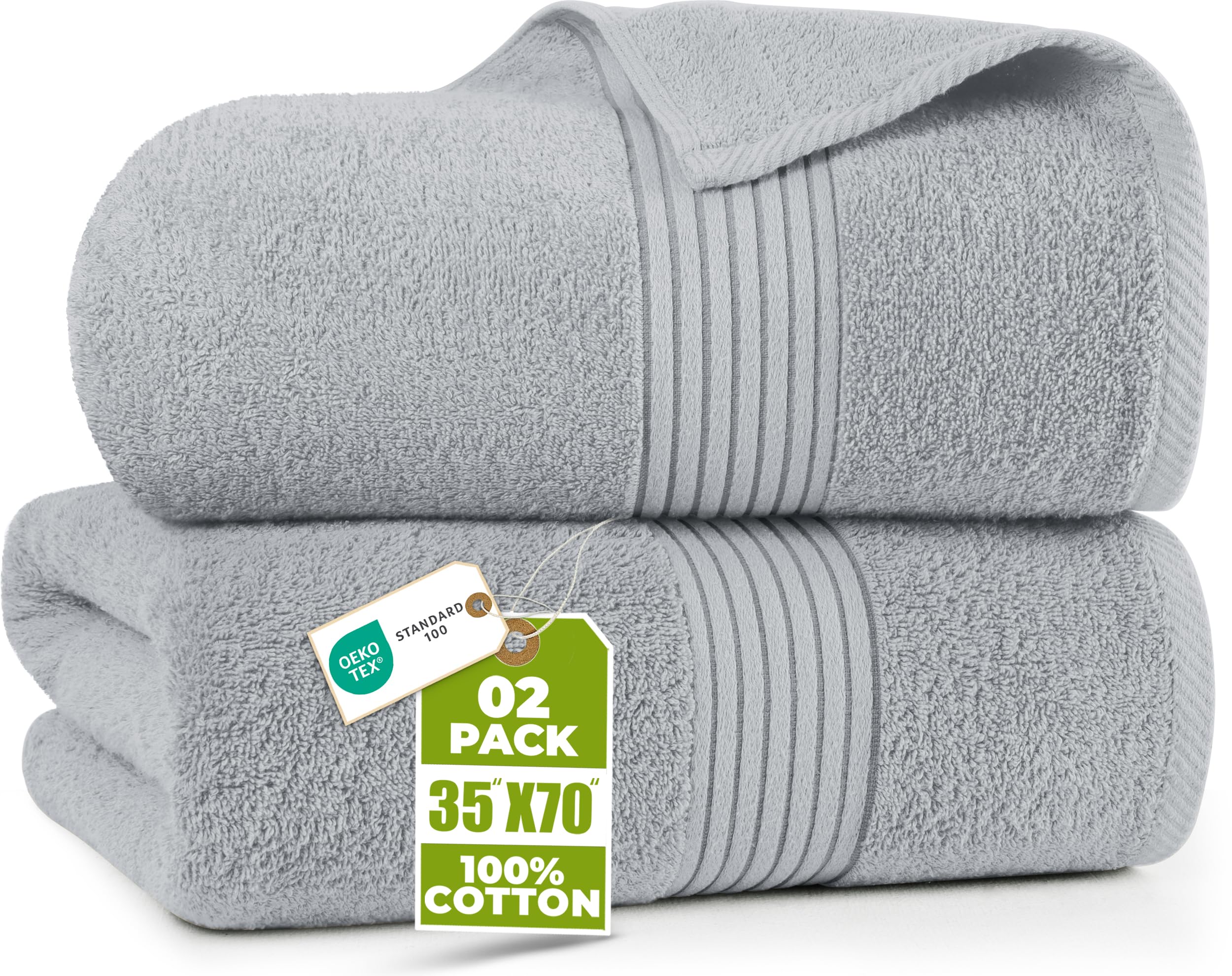 Utopia Towels Extra Large Bath Sheets, 2 Pack, 35x70 in, Cotton, Cool Grey