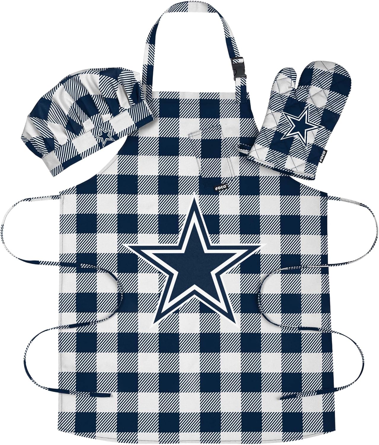 FOCO NFL Plaid Apron Chef Hat Oven Mitt 3 Piece Set