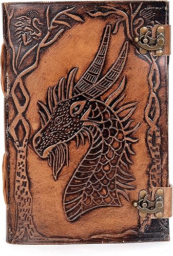 Miniatura 3 de Diario vintage, diario vintage de dragón, 200 hojas de papel hecho a mano con borde de cubierta, diario de cuero, cuaderno de bocetos de Leatrher,