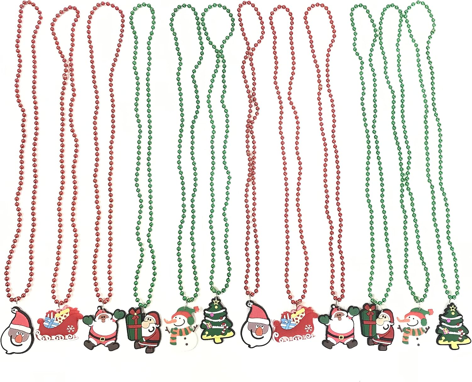 12 Pcs Christmas Tree Pendant Beads Party Holiday Necklaces Santa Claus Christmas Tree Snowman Pendants Christmas necklaces…, (CS-01)